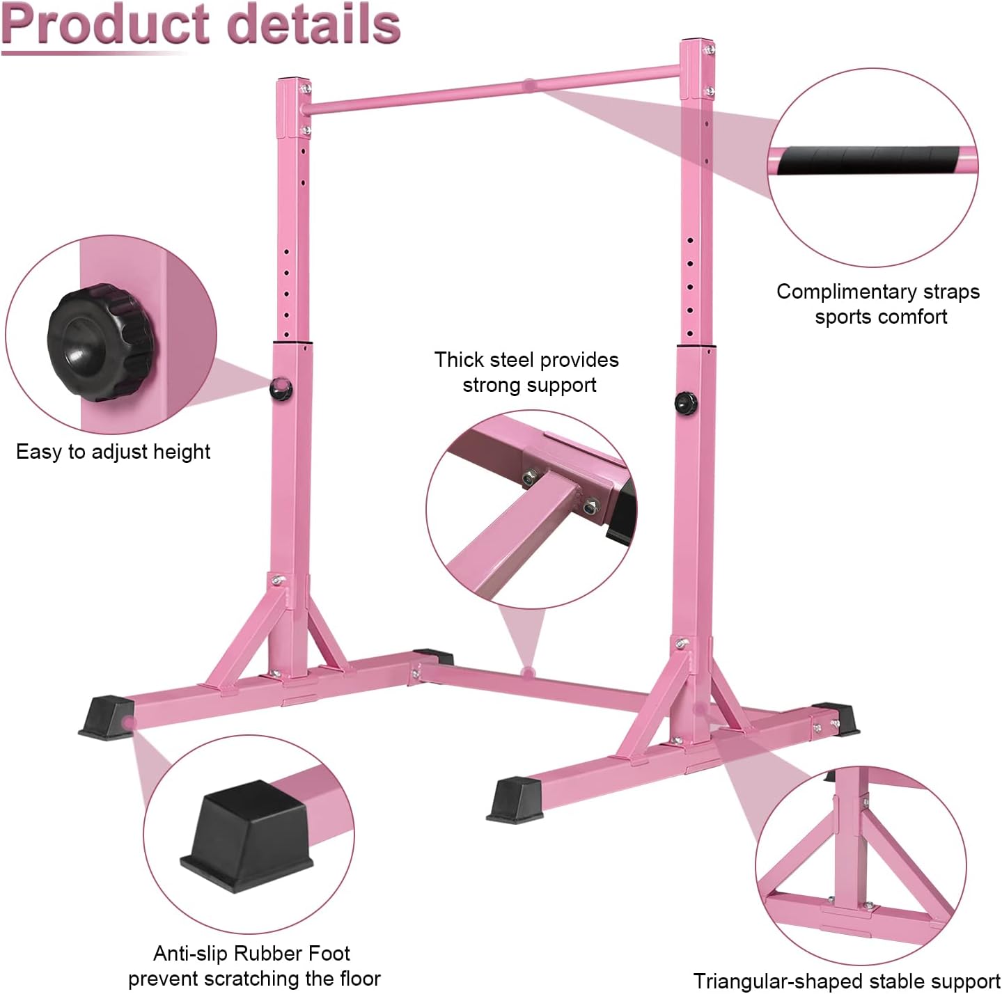 Detalle 2 de Bongkim Kids’ Adjustable Gymnastics Bar with Steel Frame and Fibreglass Rail