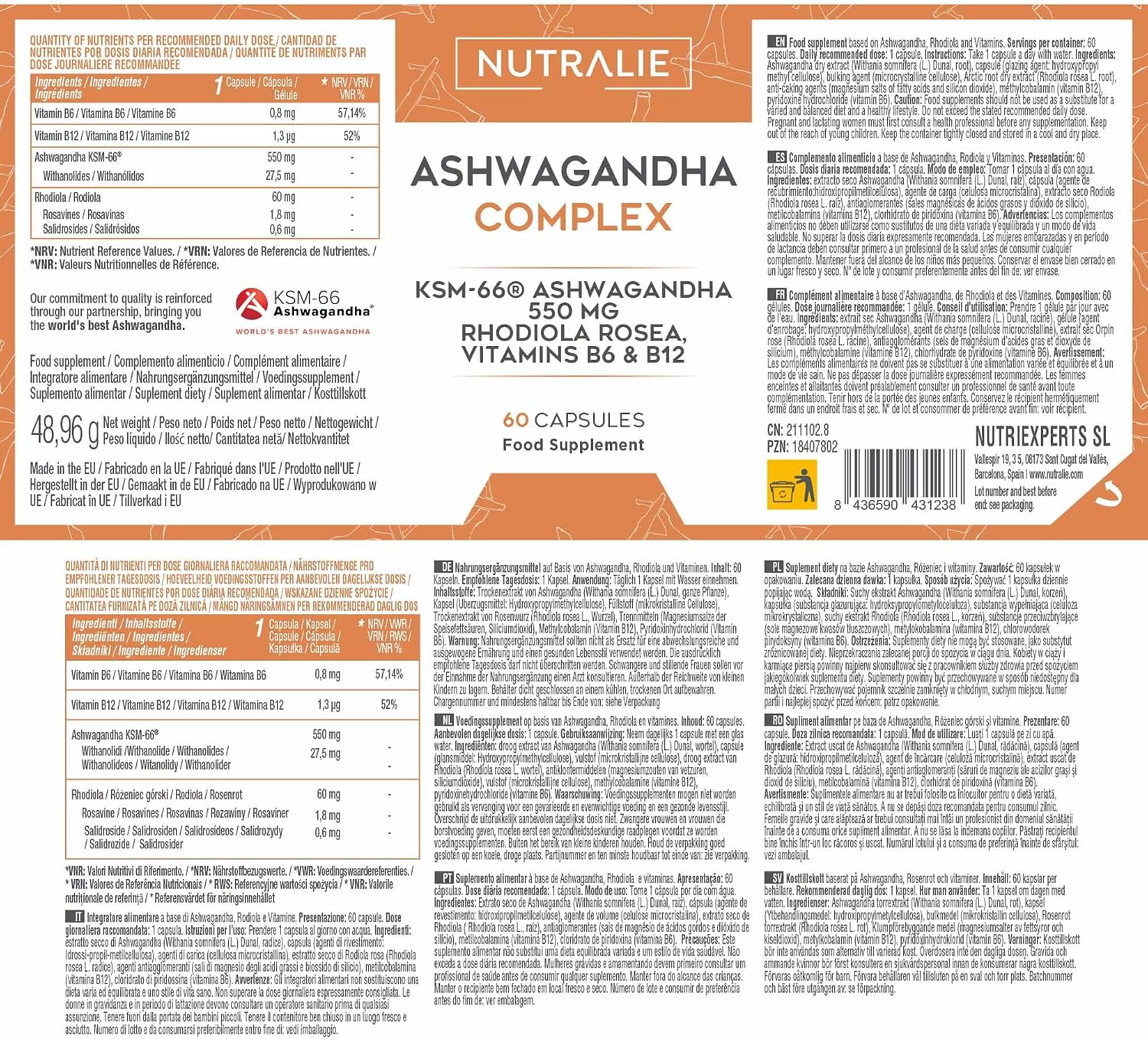 Thumbnail 6 de Nutralie Ashwagandha KSM-66 con Rhodiola y Vitaminas