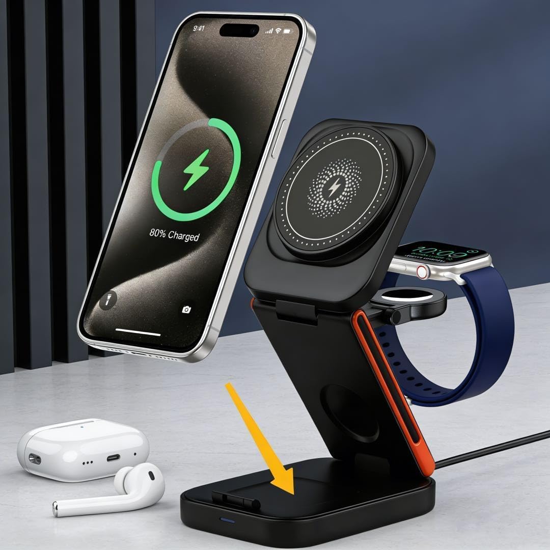 Thumbnail 3 de Chargeur sans Fil Pliable 3-en-1 MagSafe 15W — Station de Charge Rapide pour iPhone, Apple Watch et AirPods