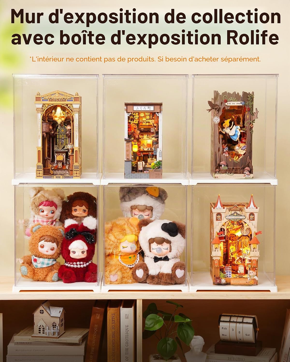 Thumbnail 6 de Vitrine en Acrylique Rolife avec Passage de Câble – Boîte d'exposition transparente pour Book Nook et miniatures (23x23x29,2 cm)