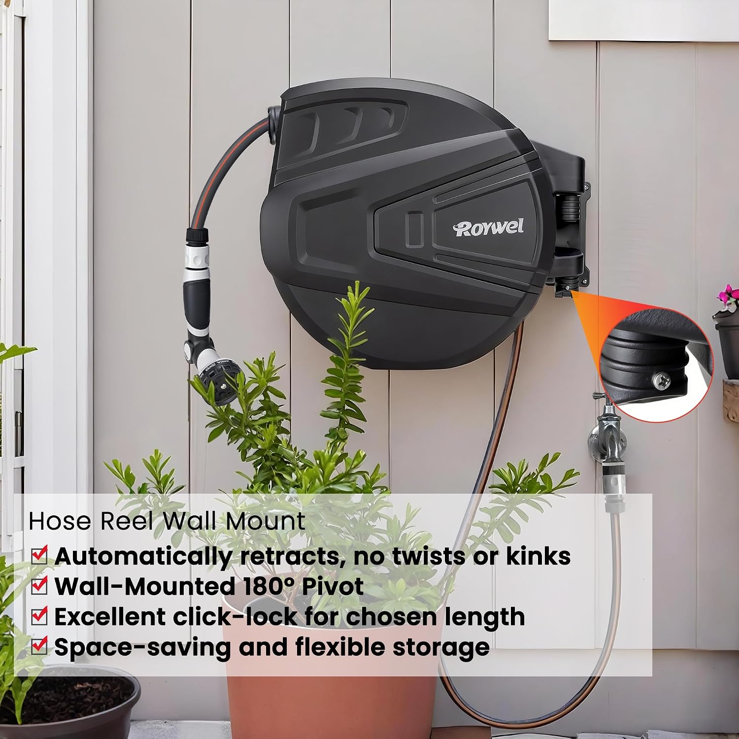 Thumbnail 1 de Roywel Auto Reel Garden Hose 40M: Wall‑Mounted Auto Rewind with 180° Pivot