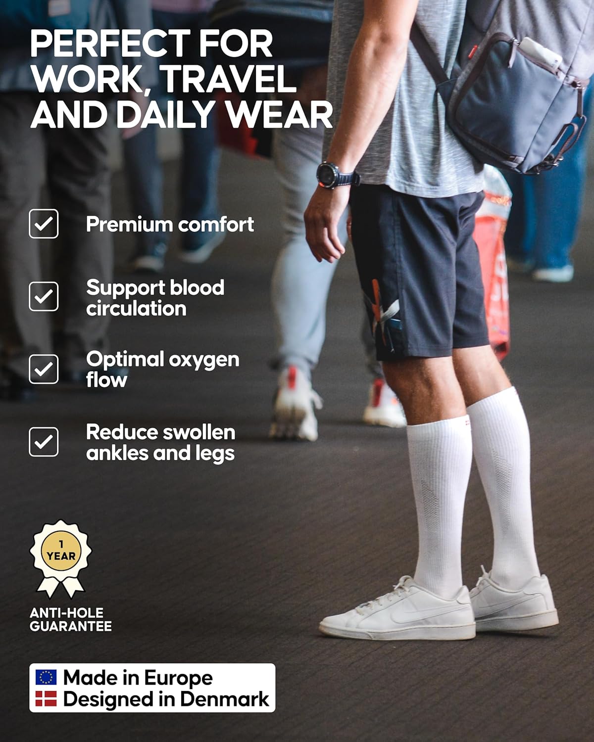 Thumbnail 2 de DANISH ENDURANCE Compression Socks with Organic Cotton – 14-18 mmHg, 3 Pack