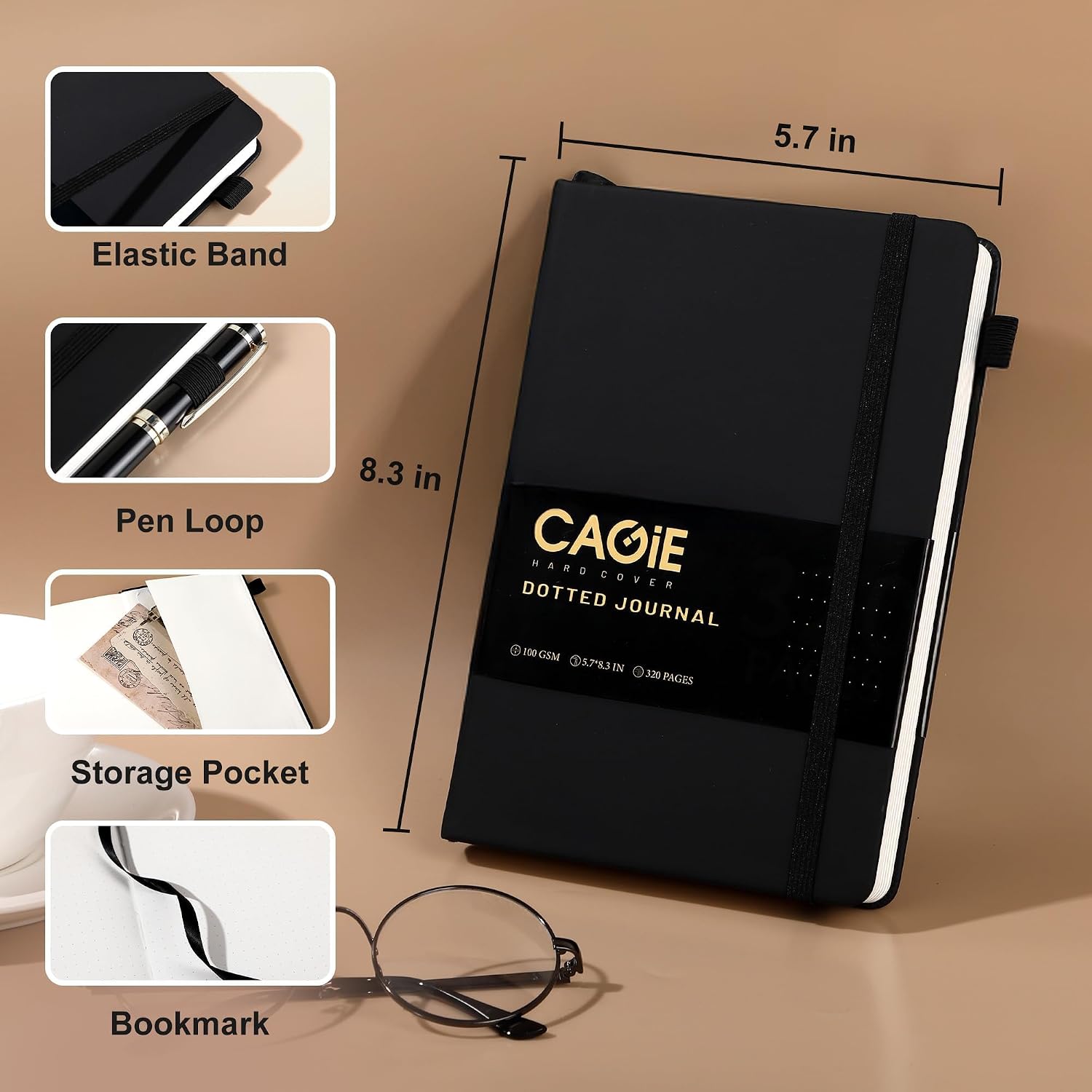 Detalle de CAGIE Dot Grid Notebook, 320 Pages