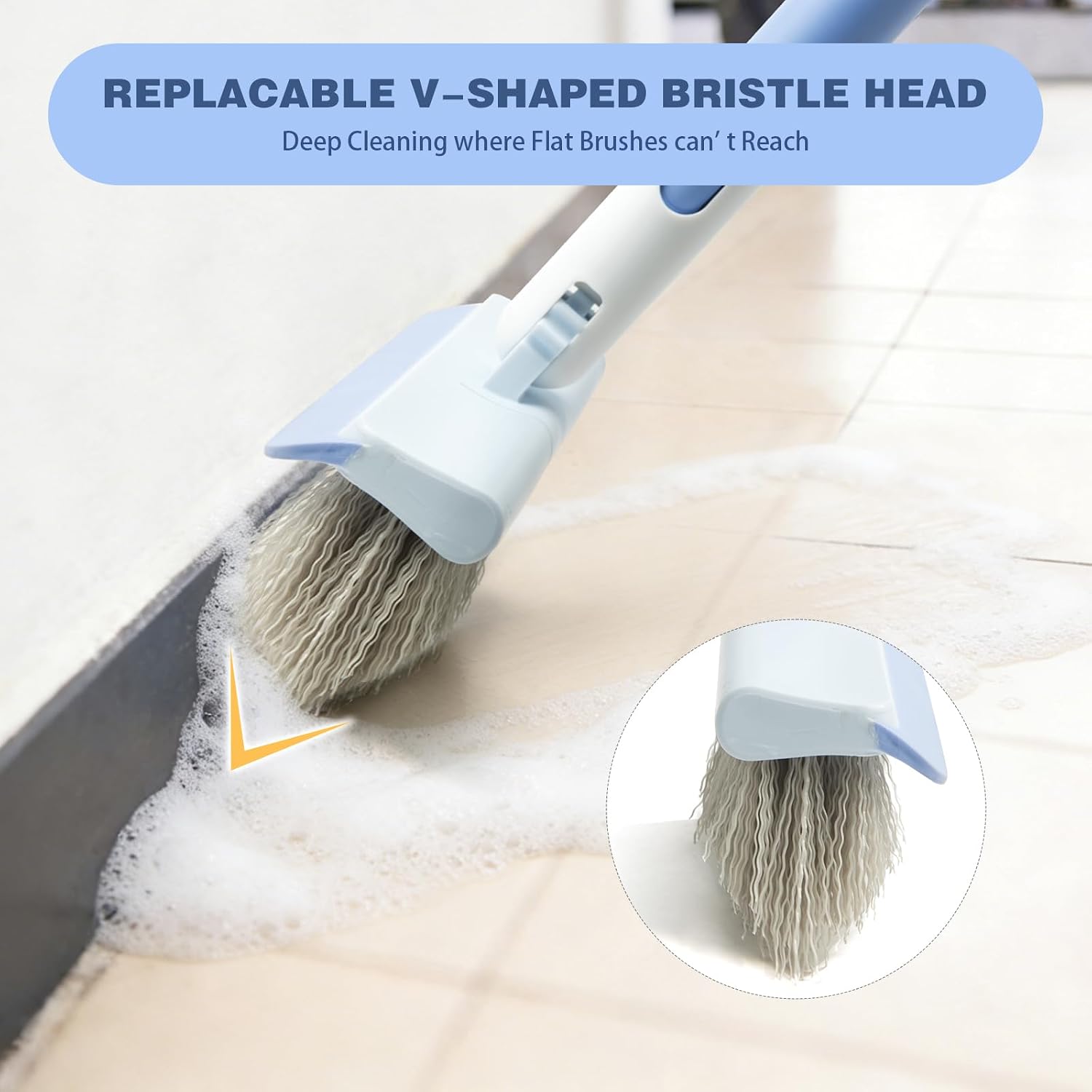 Detalle de XXFLOWER 2 In 1 Floor Scrub Brush with Squeegee Edge – 180° Adjustable Handle for Tile, Bathroom, Patio