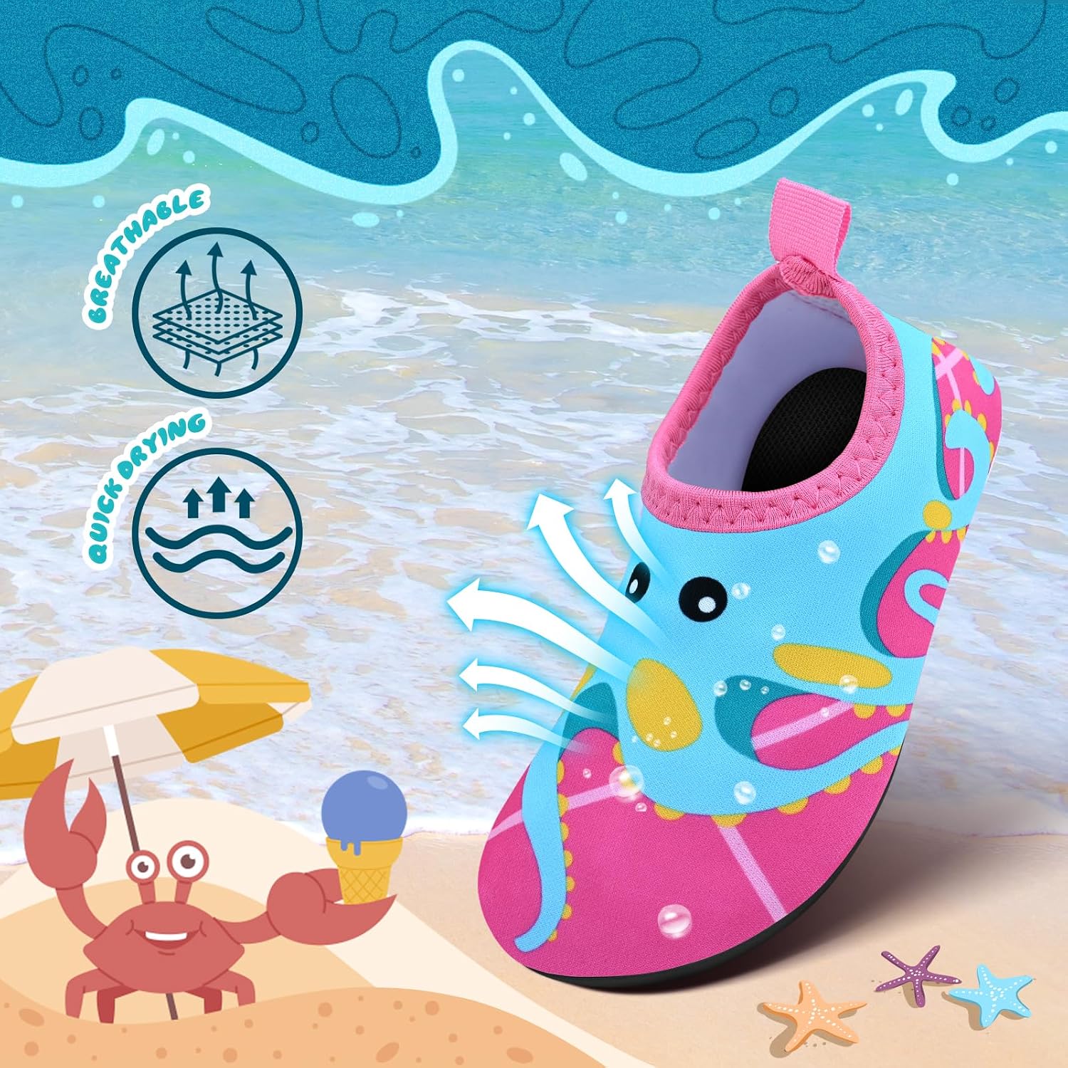 Detalle de Kids Water Shoes: Toddler Swim Beach Shoes for Boys & Girls – Quick-Dry Non-Slip Aqua Socks