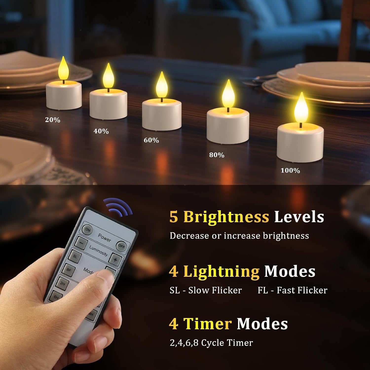 Detalle 1 de SoulBay LC004RS_6pcs Rechargeable LED Tea Lights, 6-Pack with Remote