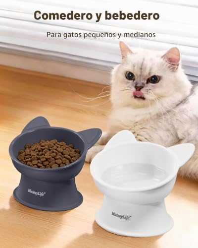 Thumbnail 2 de MateeyLife comedero elevado para gatos, 2 juegos con inclinación de 15°