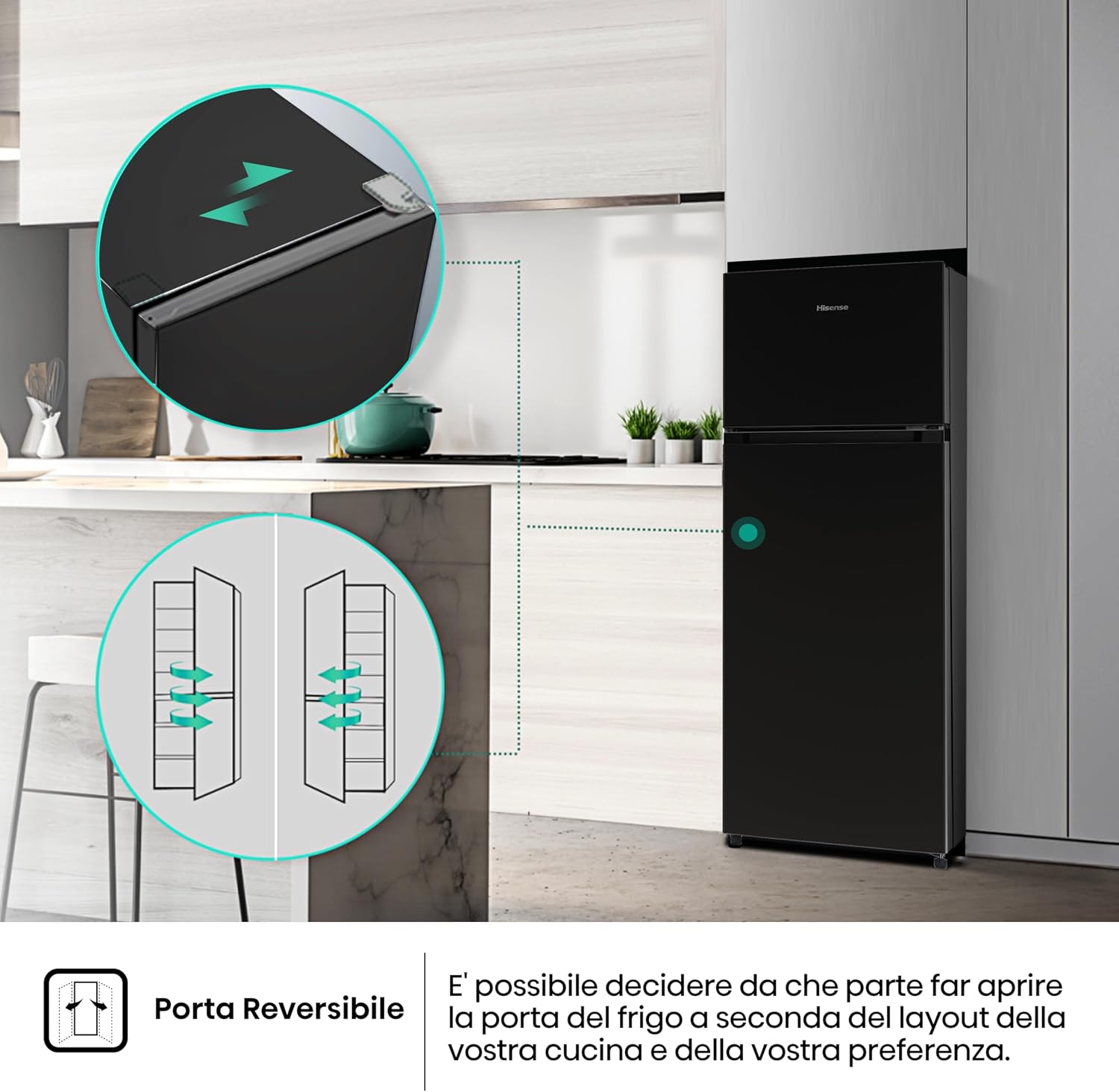 Thumbnail 3 de Hisense MTM55205EB Frigorifero Doppia Porta – 206 L, Nero, Illuminazione LED, Porte reversibili