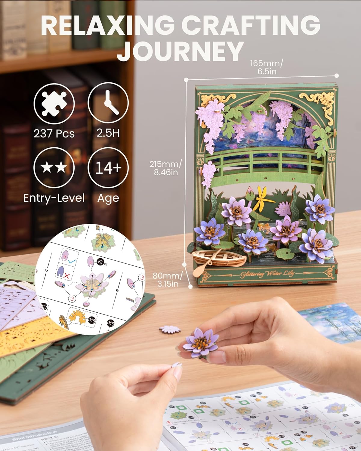 Detalle de ROWOOD 3D Wooden Puzzle for Adults with LED Light — Lotus Model TH001