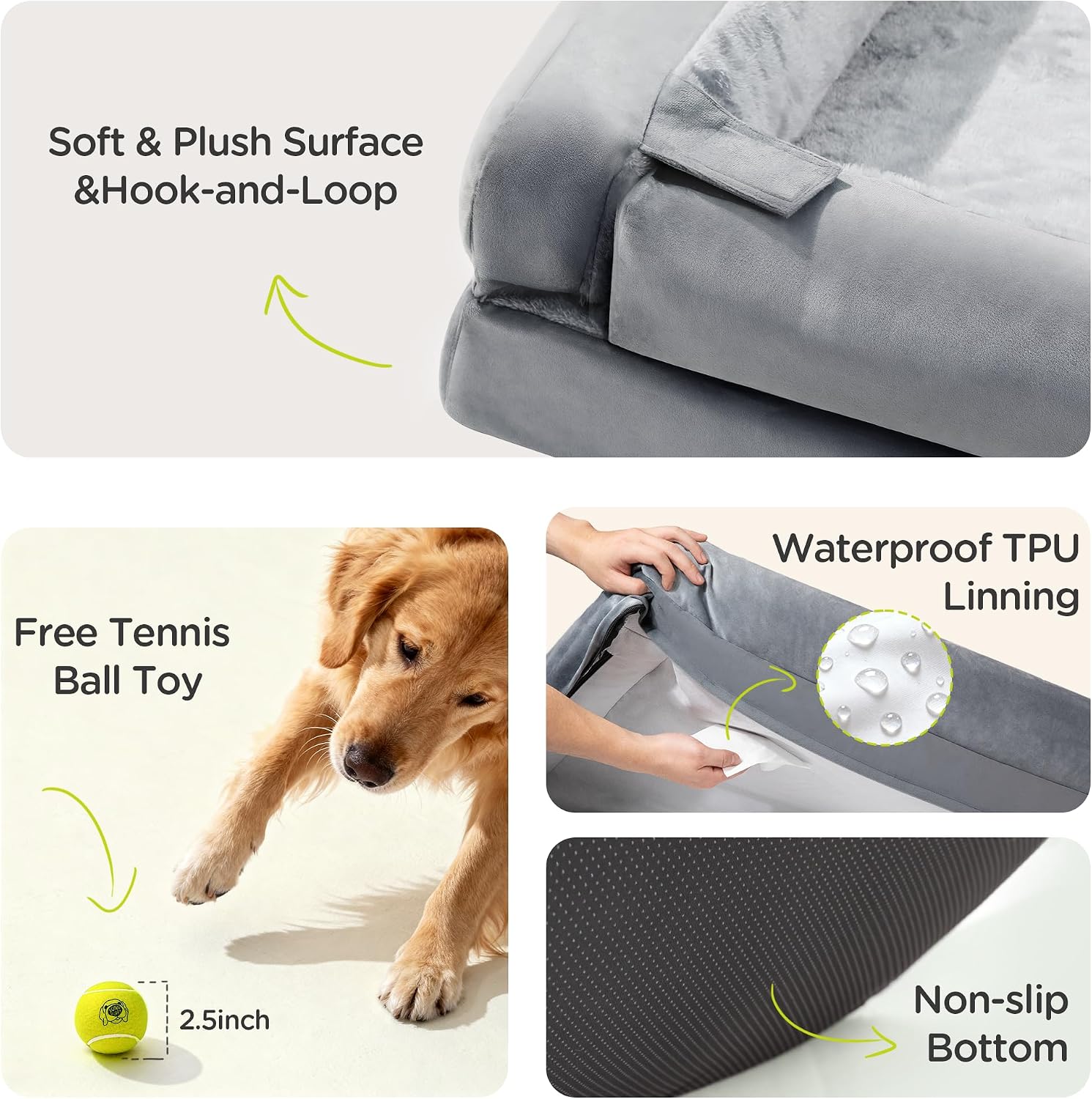Detalle de Song Puppy SP11 Large Dog Bed, Orthopedic Memory Foam, Waterproof, Gray