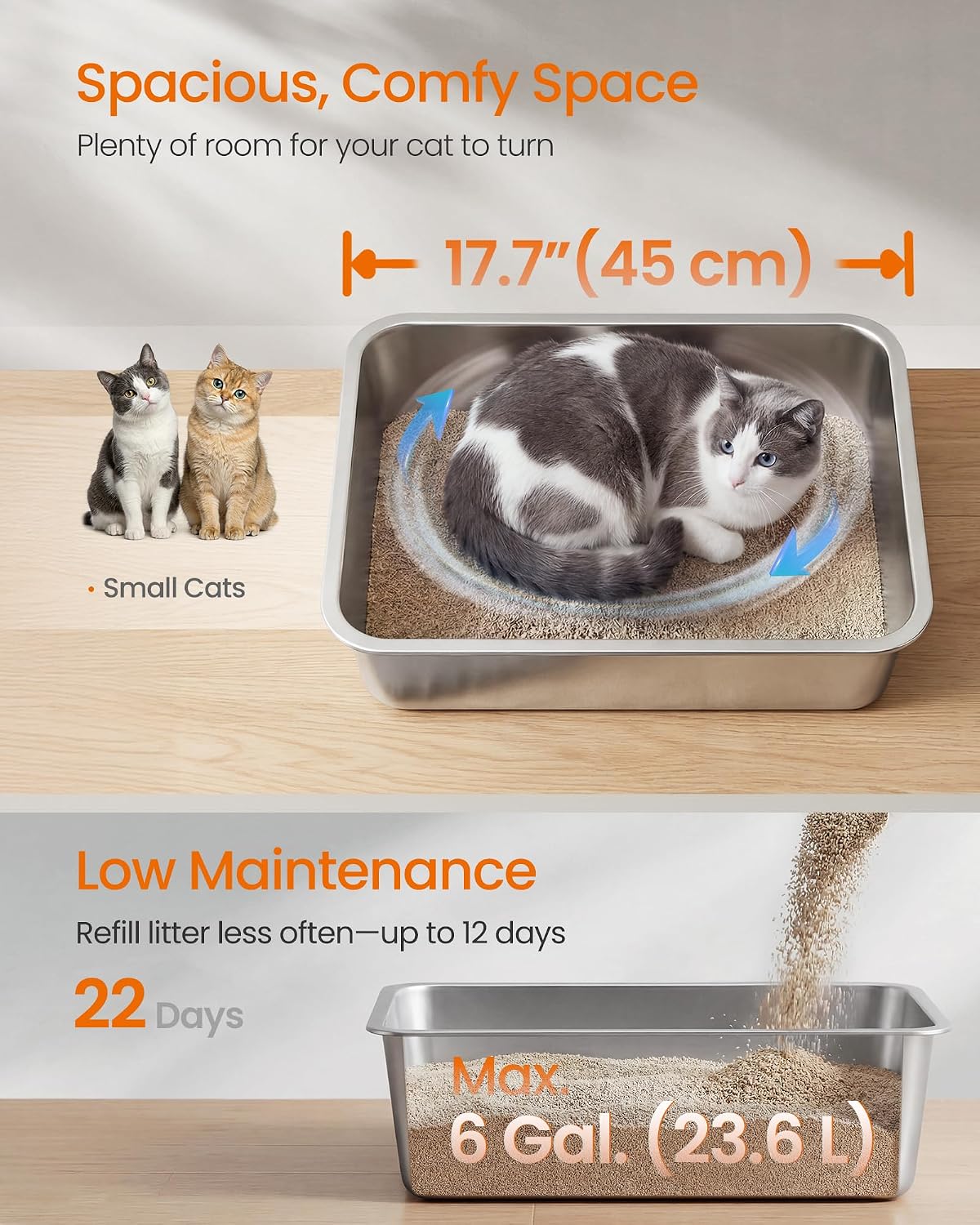 Detalle de Feandrea Stainless Steel Cat Litter Box