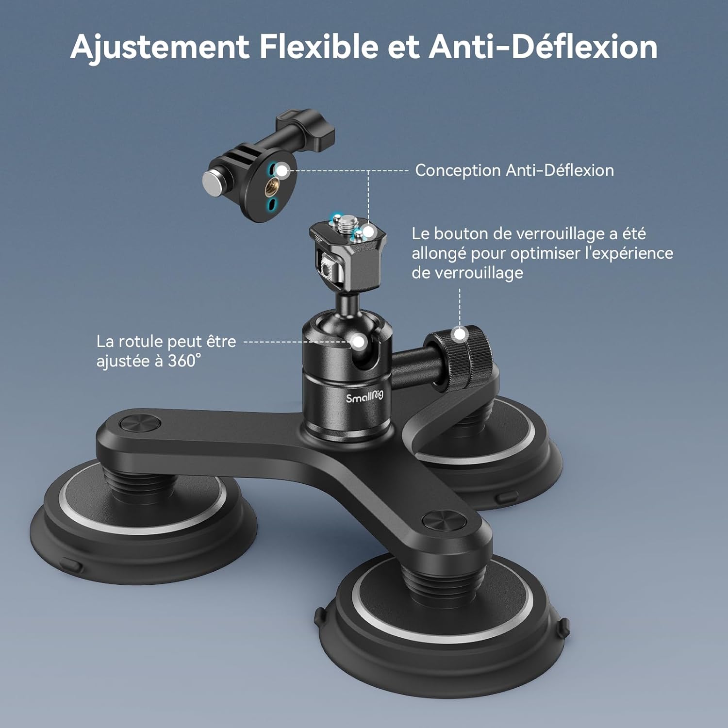 Thumbnail 4 de SMALLRIG 2-en-1 ventouse et aimant Triple Suction Cup Mount 4468 pour caméras d’action