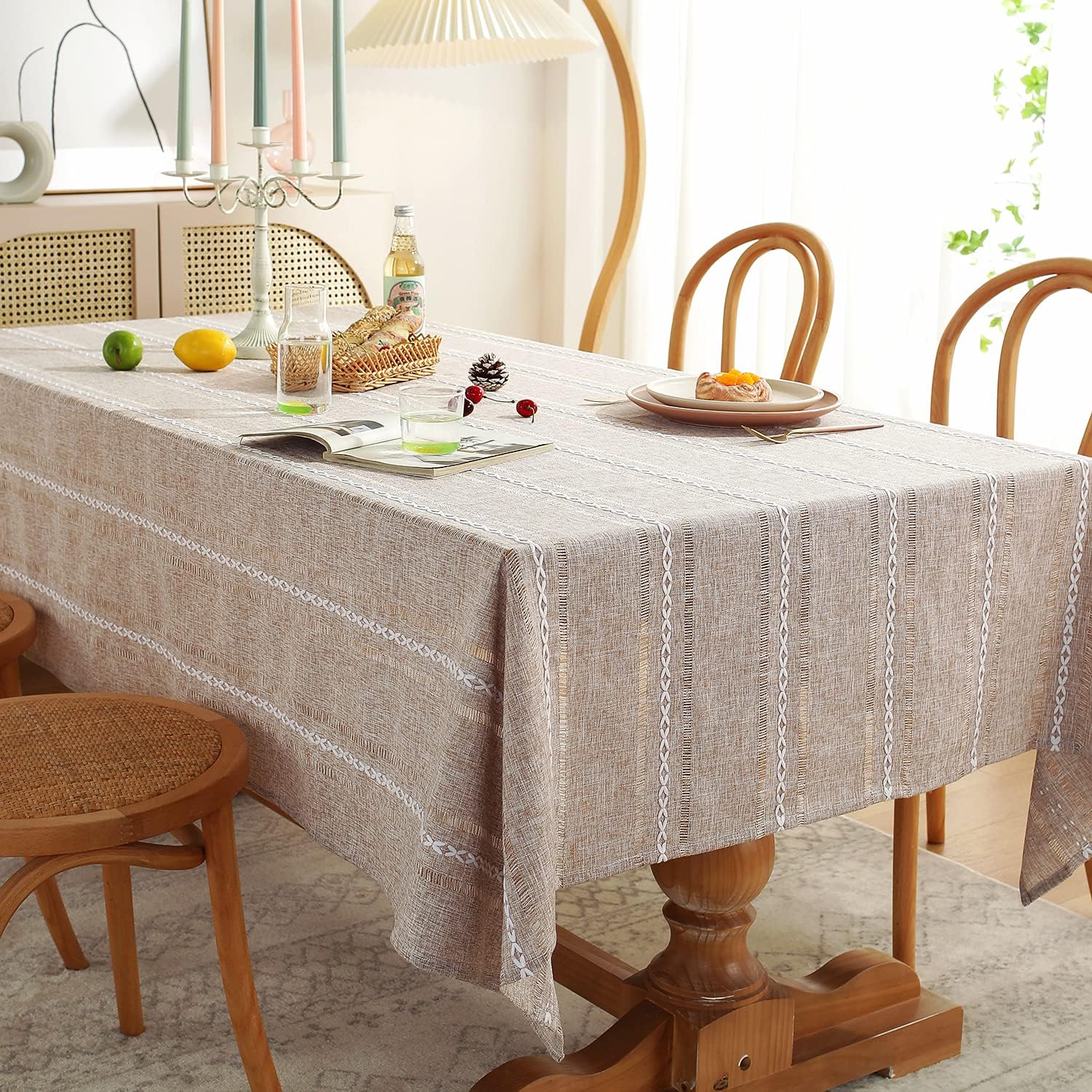 Detalle de Chassic 60 x 84 Inches Farmhouse Style Linen Tablecloth in Light Coffee