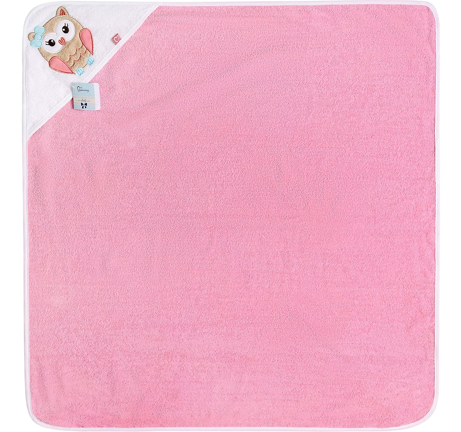 Thumbnail 1 de Be Mammy Kapuzenhandtuch Babyhandtuch aus Baumwolle – Rosa mit Eule, 100 × 100 cm, OEKO-TEX Standard 100