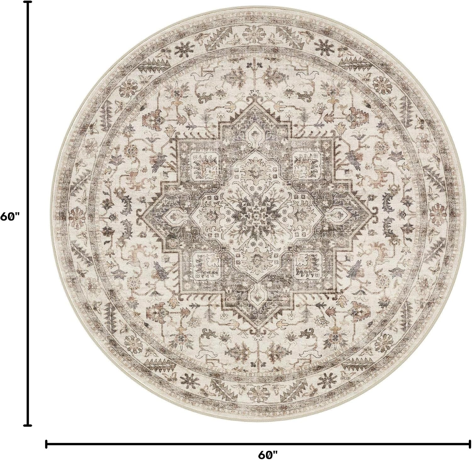 Detalle 2 de cotiled 5ft Round Area Rug, Light Brown Traditional Distressed Design