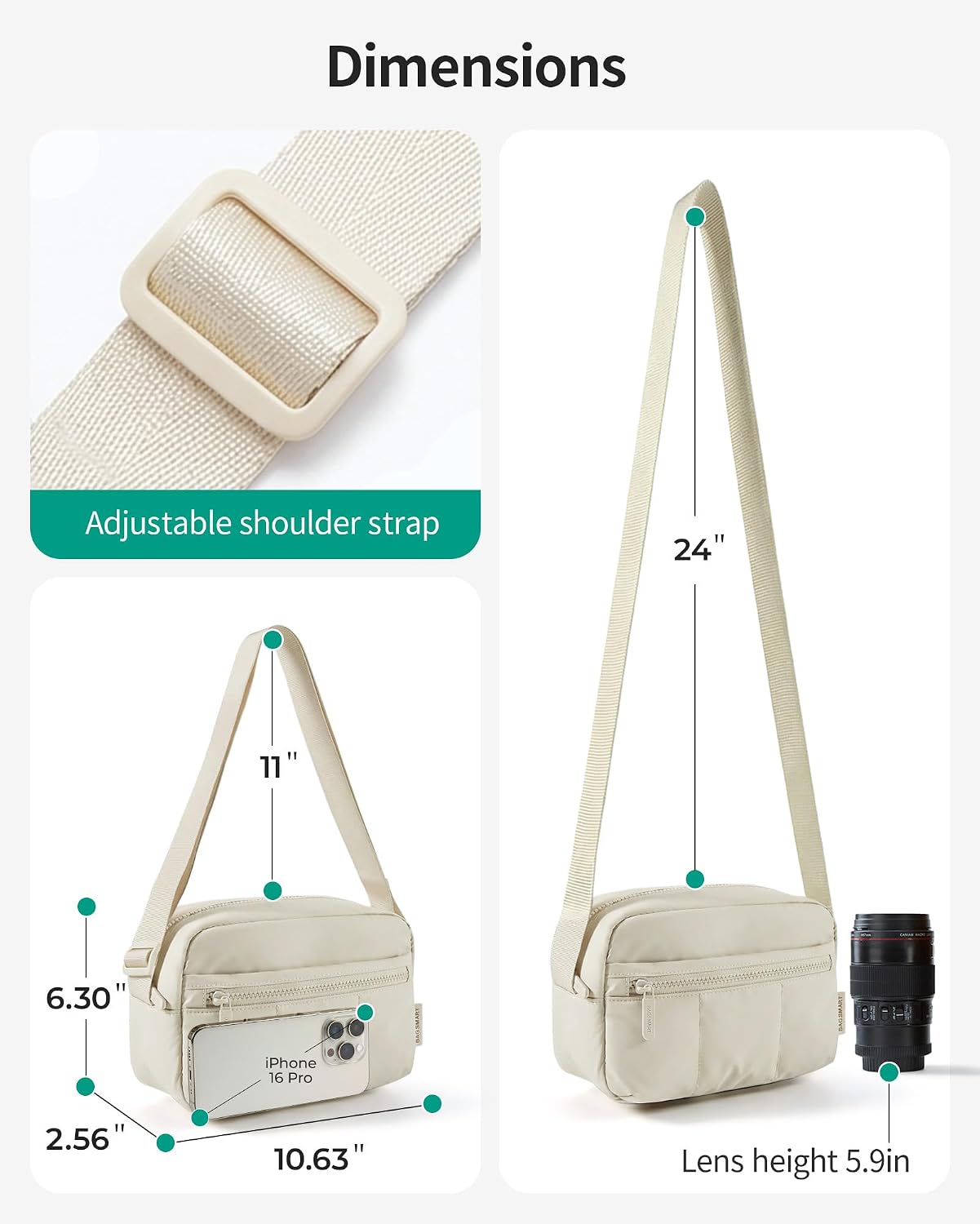 Detalle de bagsmart Puffer Kameratasche Klein – kompakte, leichte Umhängetasche für DSLR/SLR