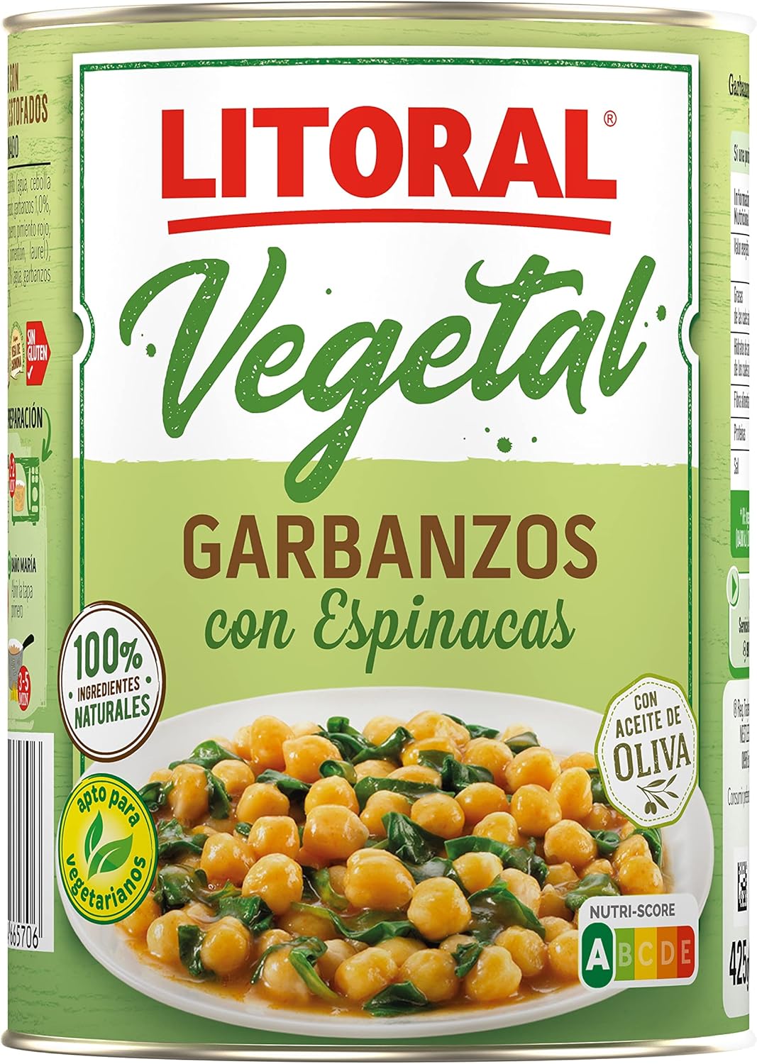 Thumbnail 3 de Litoral Vegetal Garbanzas con Espinacas 🌱 Pack 10x425g