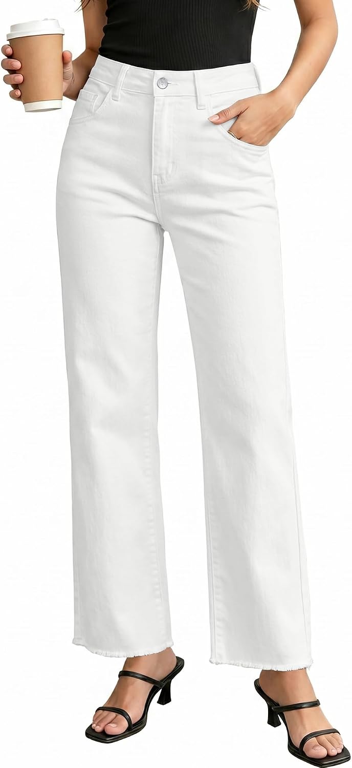 Imagen de GRAPENT Straight Leg Jeans for Women - High Waisted, Frayed Hem, Stretchy Denim en OfertitasTOP