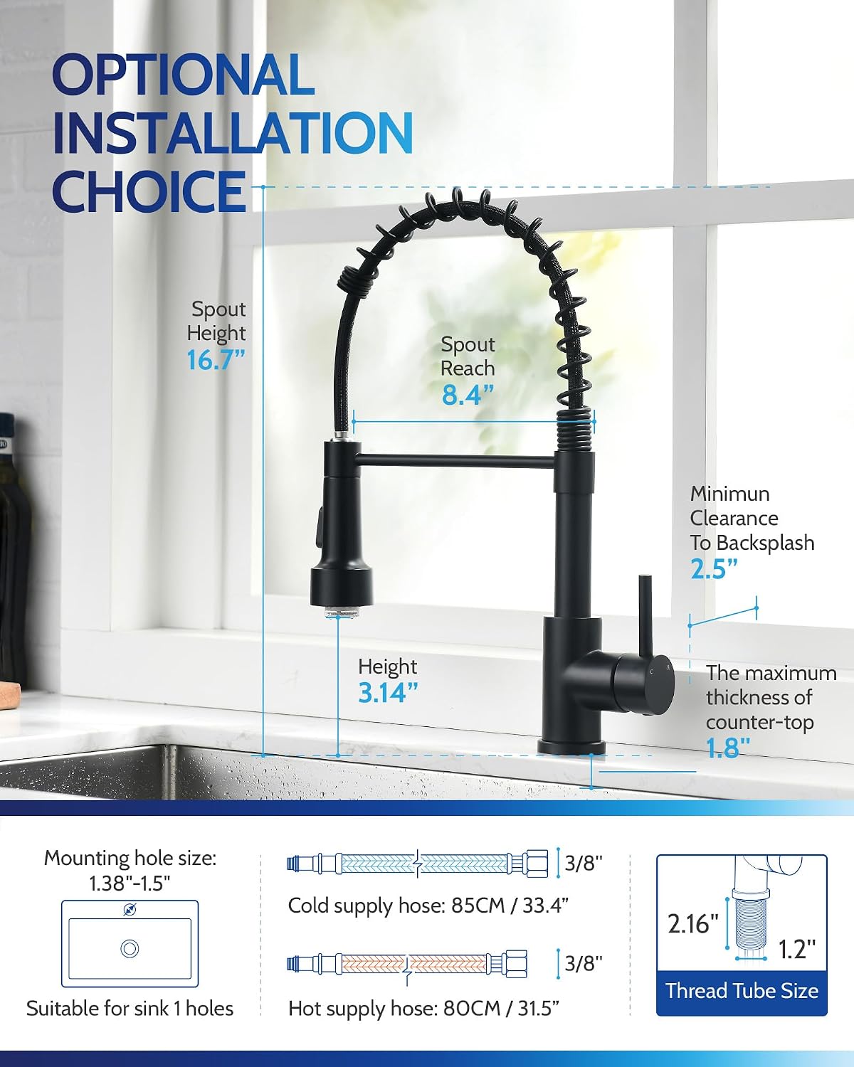 Detalle 2 de LUFEIDRA 07COL Kitchen Faucet, Matte Black LED, High-Arc Dual-Mode Sprayer