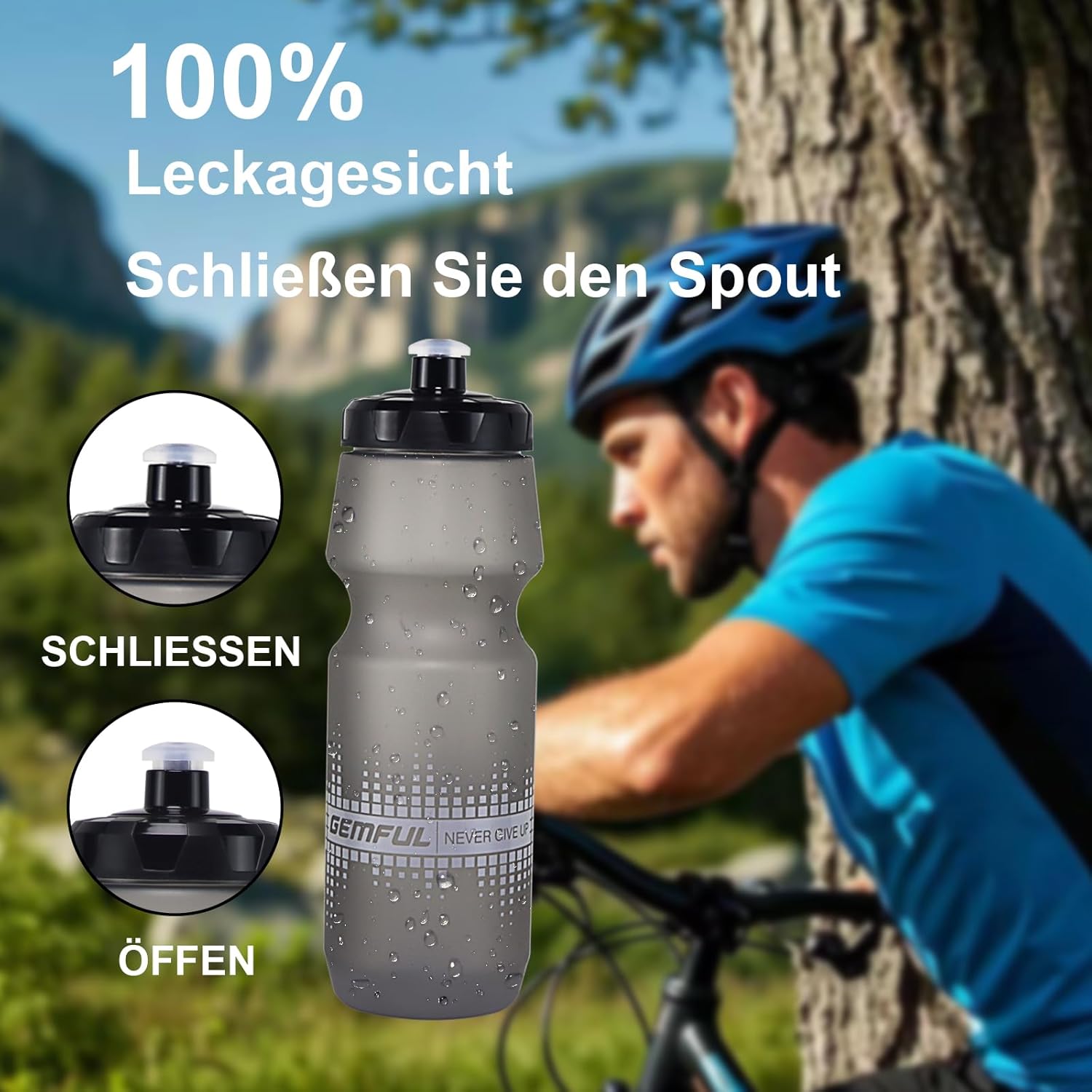 Thumbnail 2 de GEMFUL Fahrrad-Trinkflasche 750 ml im 2er-Set (auslaufsicher, BPA-frei) – Schwarz/Weiß Verlauf