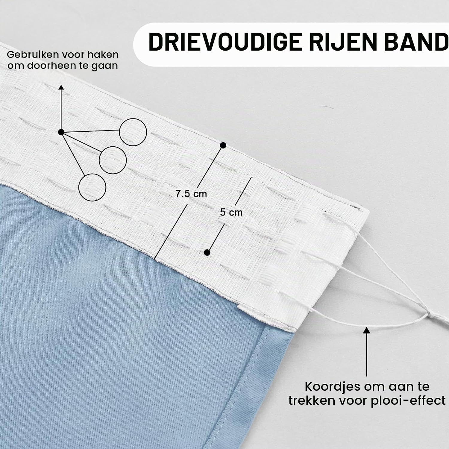 Detalle de DWCN DWEU-EDZGB-CD-5596-13 verduisterende gordijnen met plooiband, lichtblauw