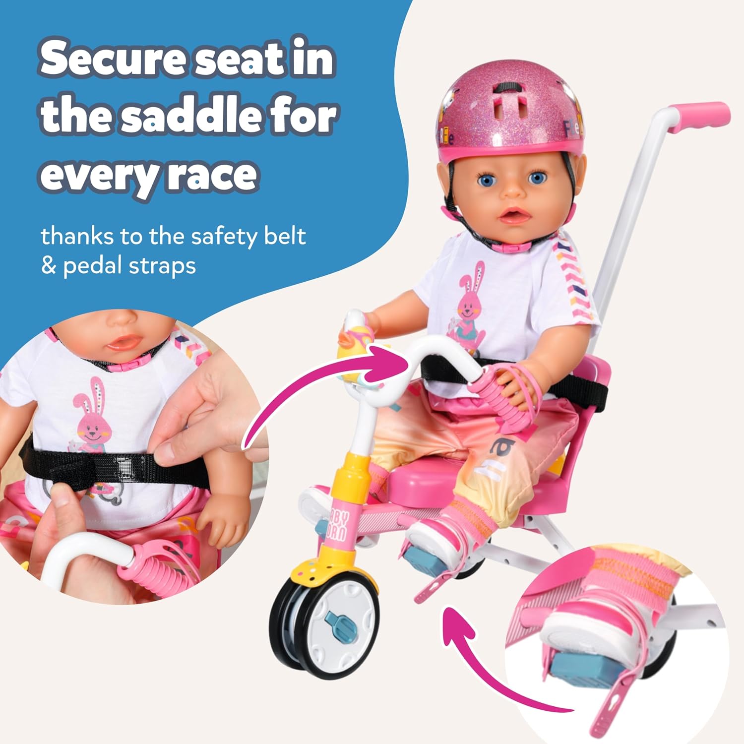 Detalle de Baby born Trike 835456 tricycle for dolls up to 43cm with functional wheels, safety belt and horn