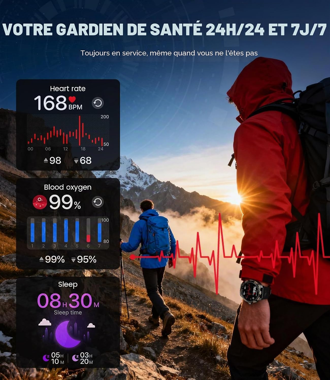 Detalle 2 de LIGE Montre Connectée Homme EF21 – AMOLED 1,43'', Appels Bluetooth, IP68, 100+ Modes Sportifs