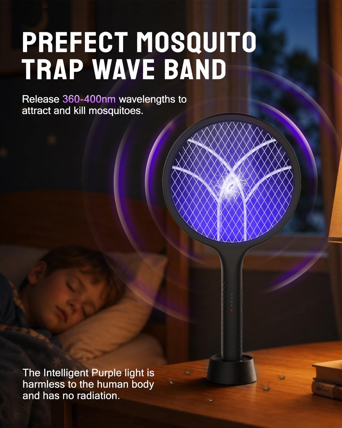 Detalle de Mosiller DWP08 Electric Fly Swatter and Bug Zapper, 4000V, Rechargeable