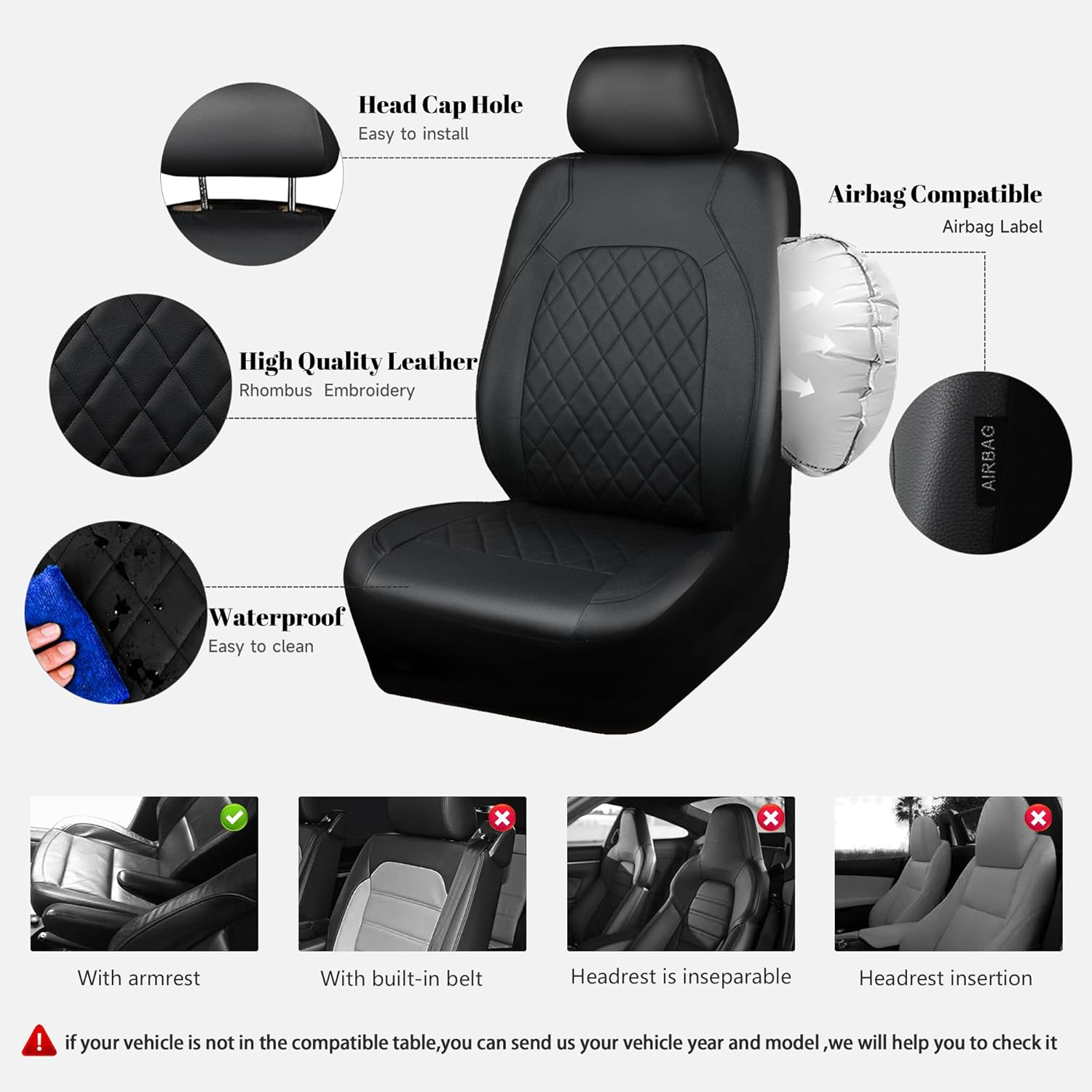 Detalle de HORSE KINGDOM Universal PU Leather Front Seat Covers 2 pcs