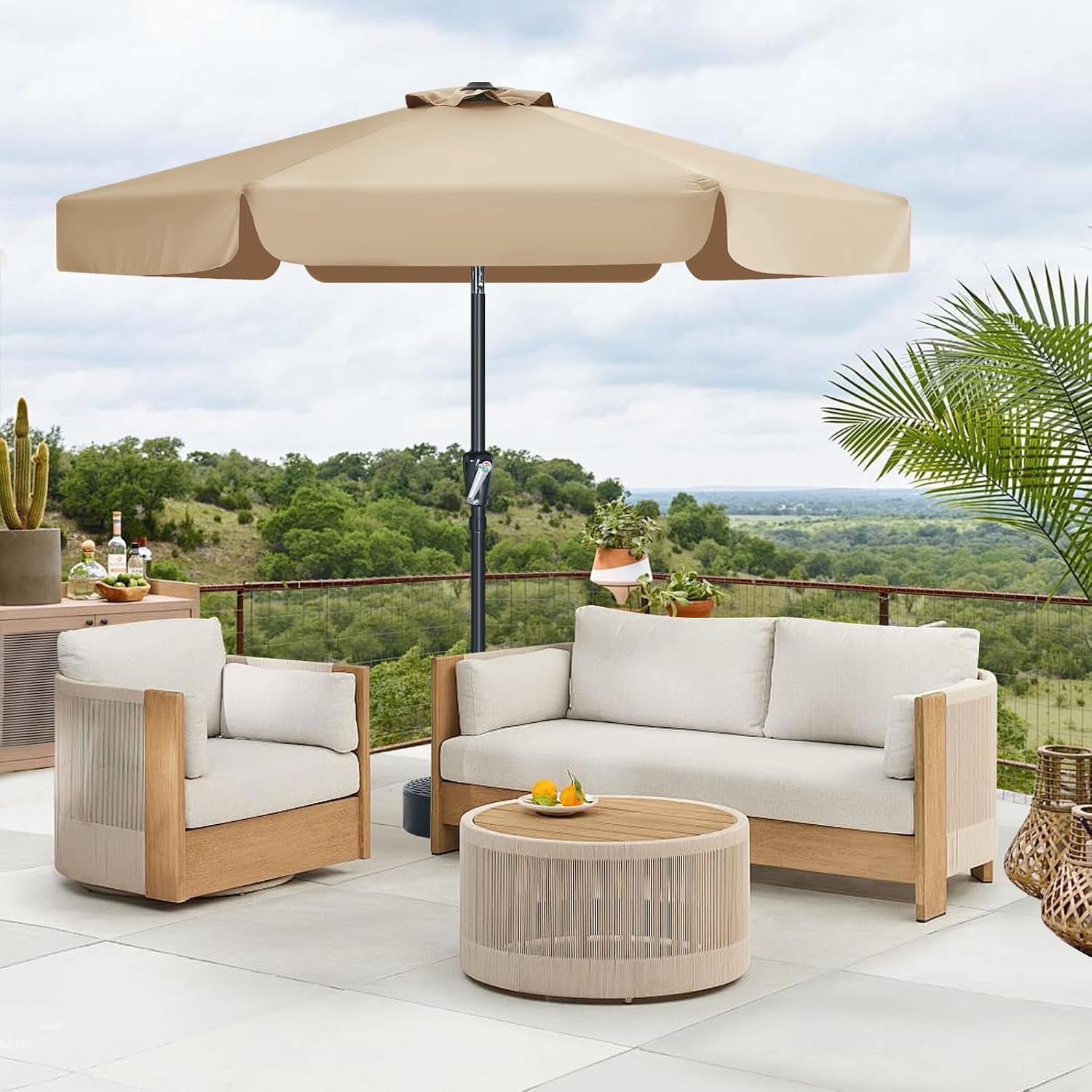 Detalle 2 de MasterCanopy Valance Patio Umbrella for Outdoor Table (2.3M, Khaki) – Robust 6-Rib Design