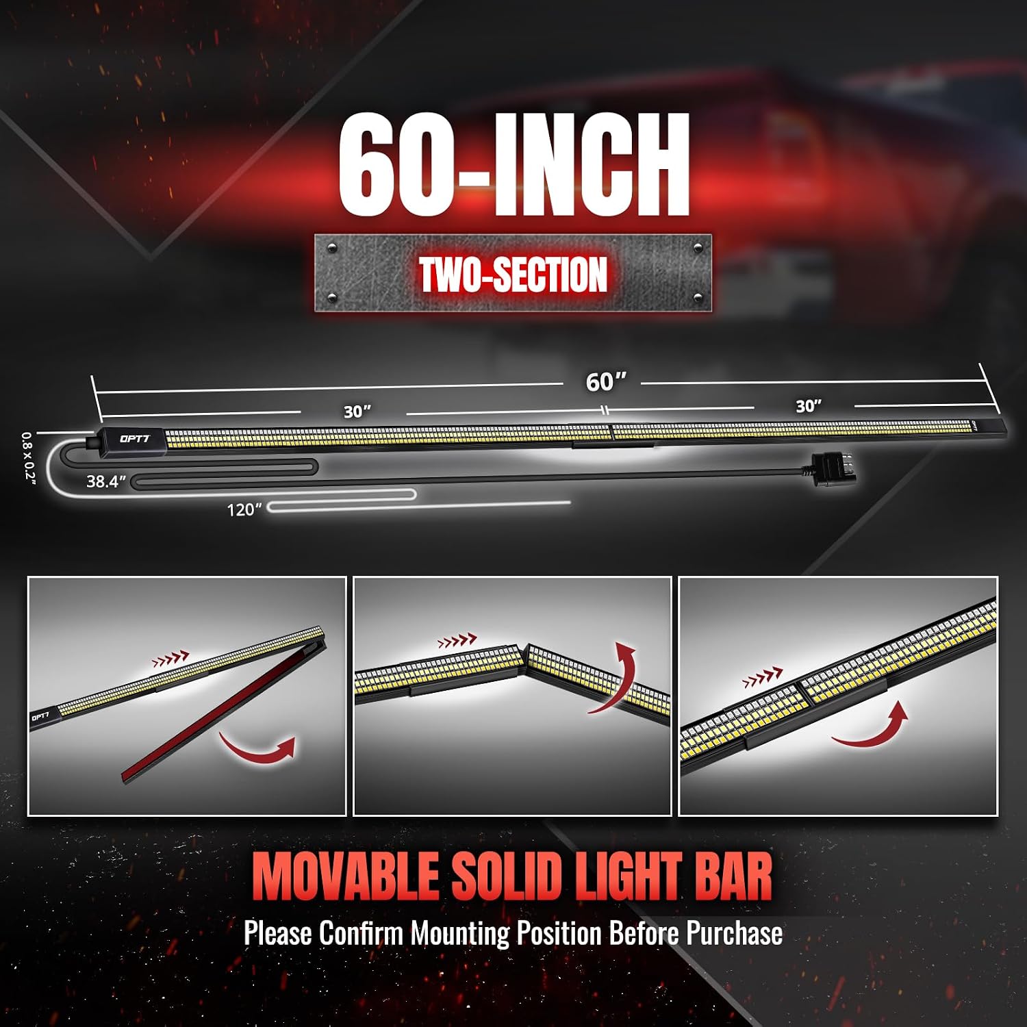 Detalle de OPT7 Redline Parlux 60" Tailgate Light Bar with Sequential Amber Turn Signals