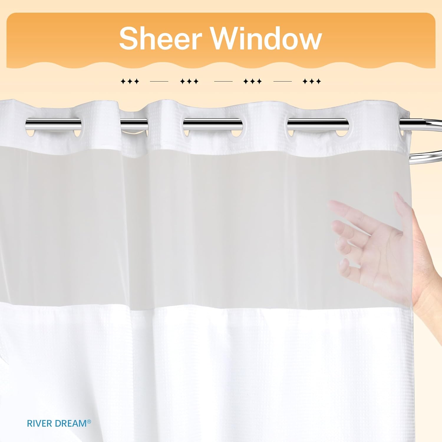 Thumbnail 4 de River Dream Heavyweight No-Hooks-Required Dotted Waffle Weave Shower Curtain with Snap-In Liner (White)