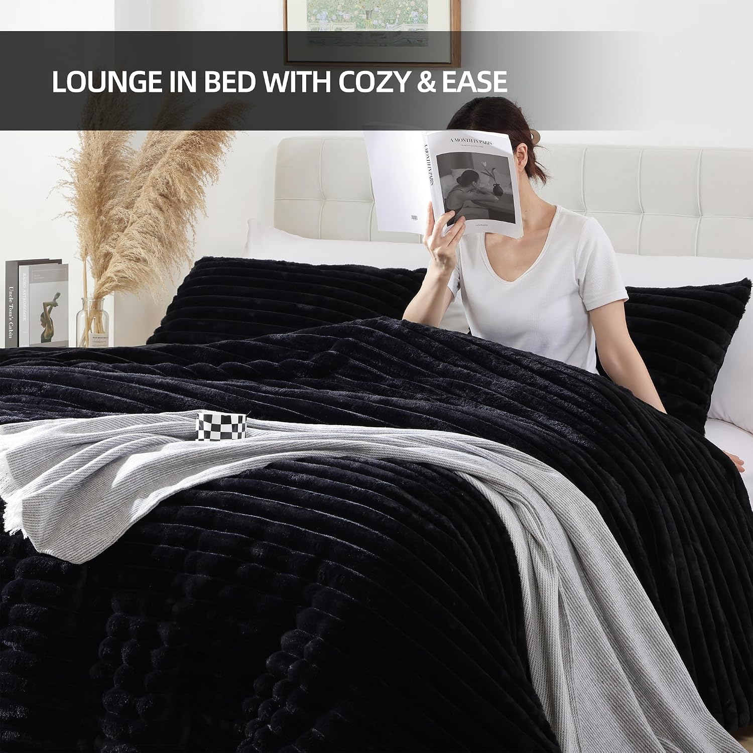 Thumbnail 5 de Smoofy Fluffy Queen Comforter Set (3-Piece) in Black Faux Fur Style