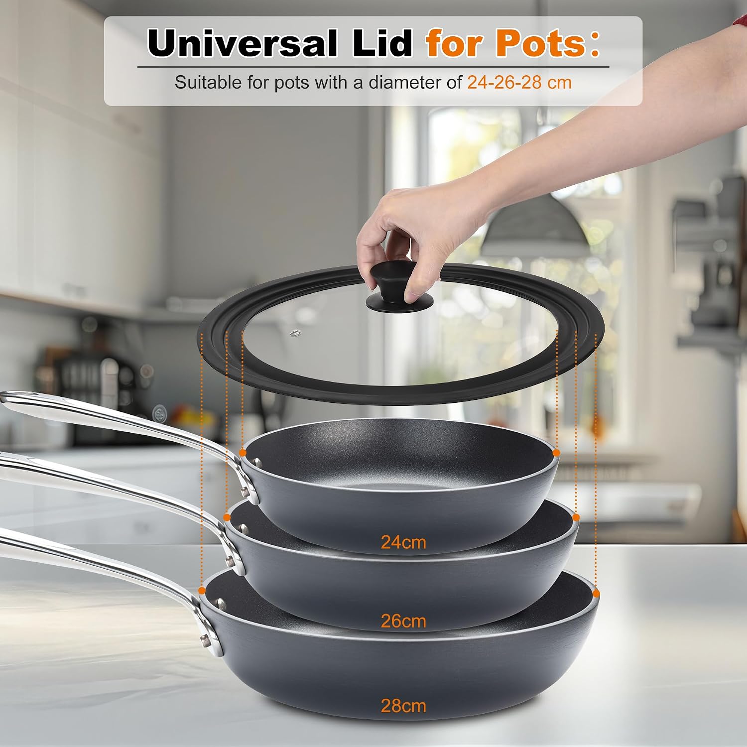 Detalle de Zocipro HBT-HK108 universeel glazen pannendeksel Ø 24/26/28 cm