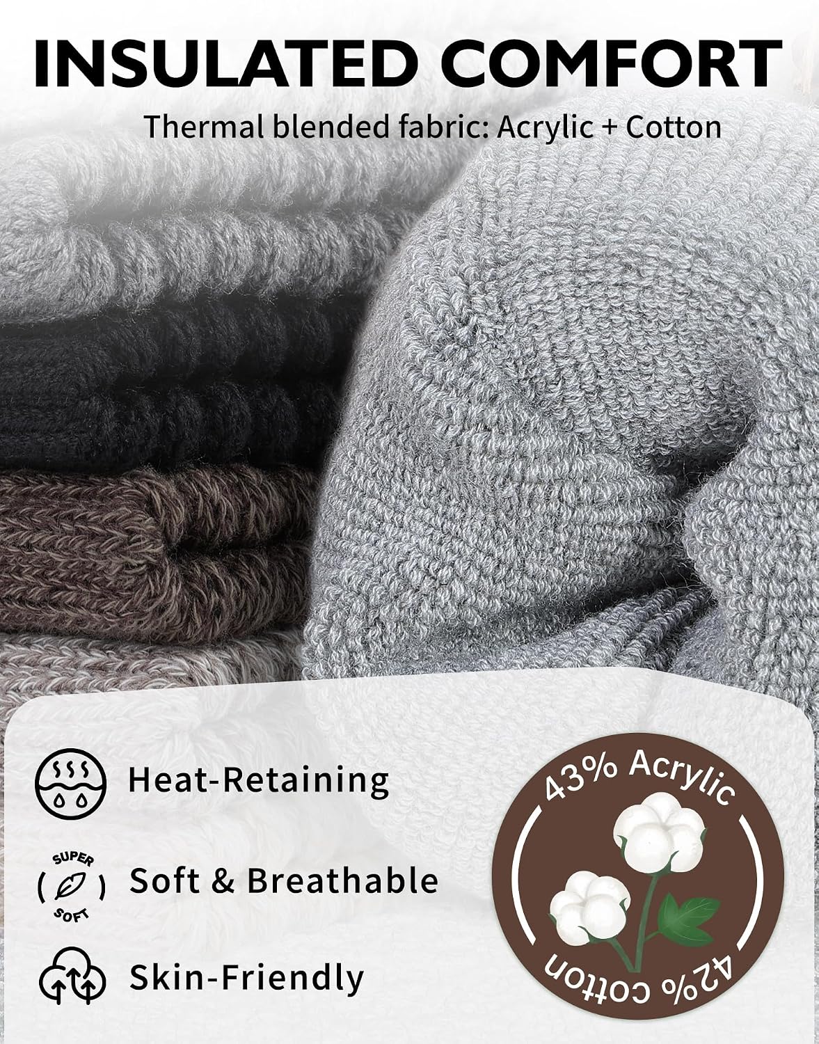 Detalle 2 de CLOSEMATE Women's Winter Boot Socks, 3 Pairs, Cushioned Crew Length