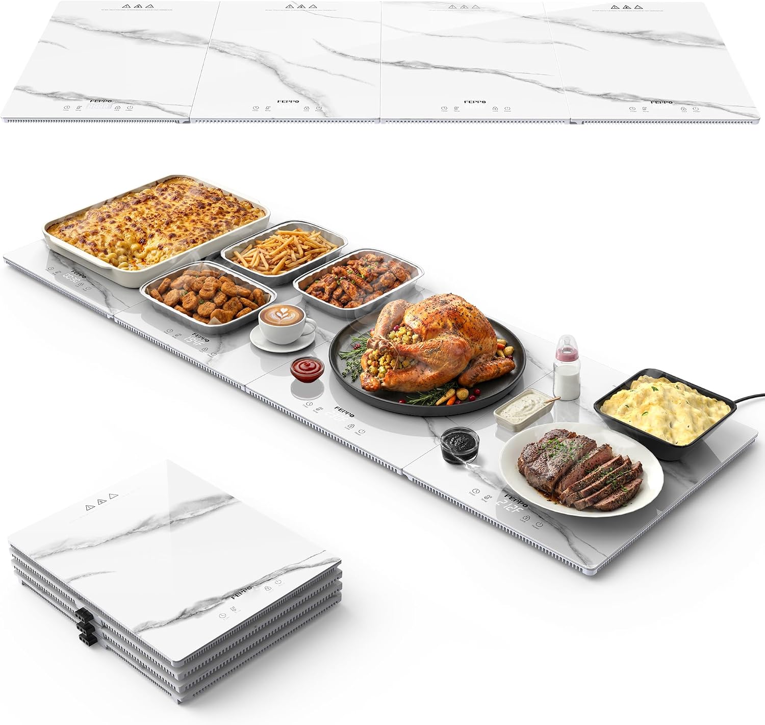 Detalle de FEPPO HF-PJ03-4 Electric Warming Tray, 47" x 15" Modular Glass