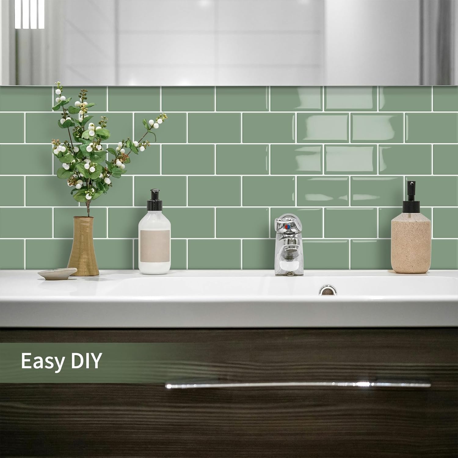 Thumbnail 6 de 10 Stück Upgrade dicke Klebefliesen (Vinyl) in Grün, 30,5 x 30,5 cm – wasserfest für Küche & Bad