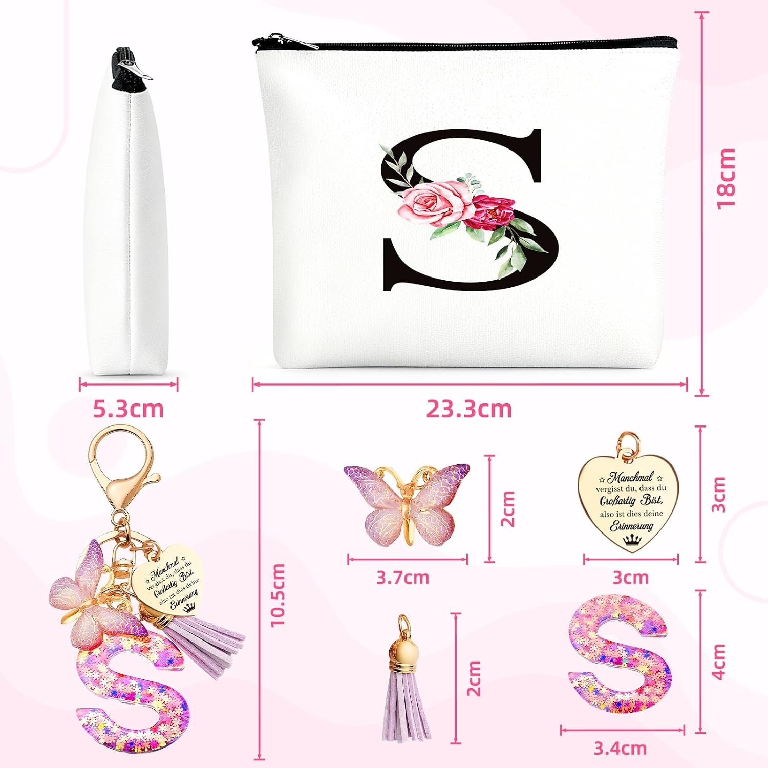 Detalle de TUZELIYA personalisierte Kosmetiktasche mit Buchstaben-Anhänger (S) – Geschenkidee für Frauen, Mütter & Brautjungfern