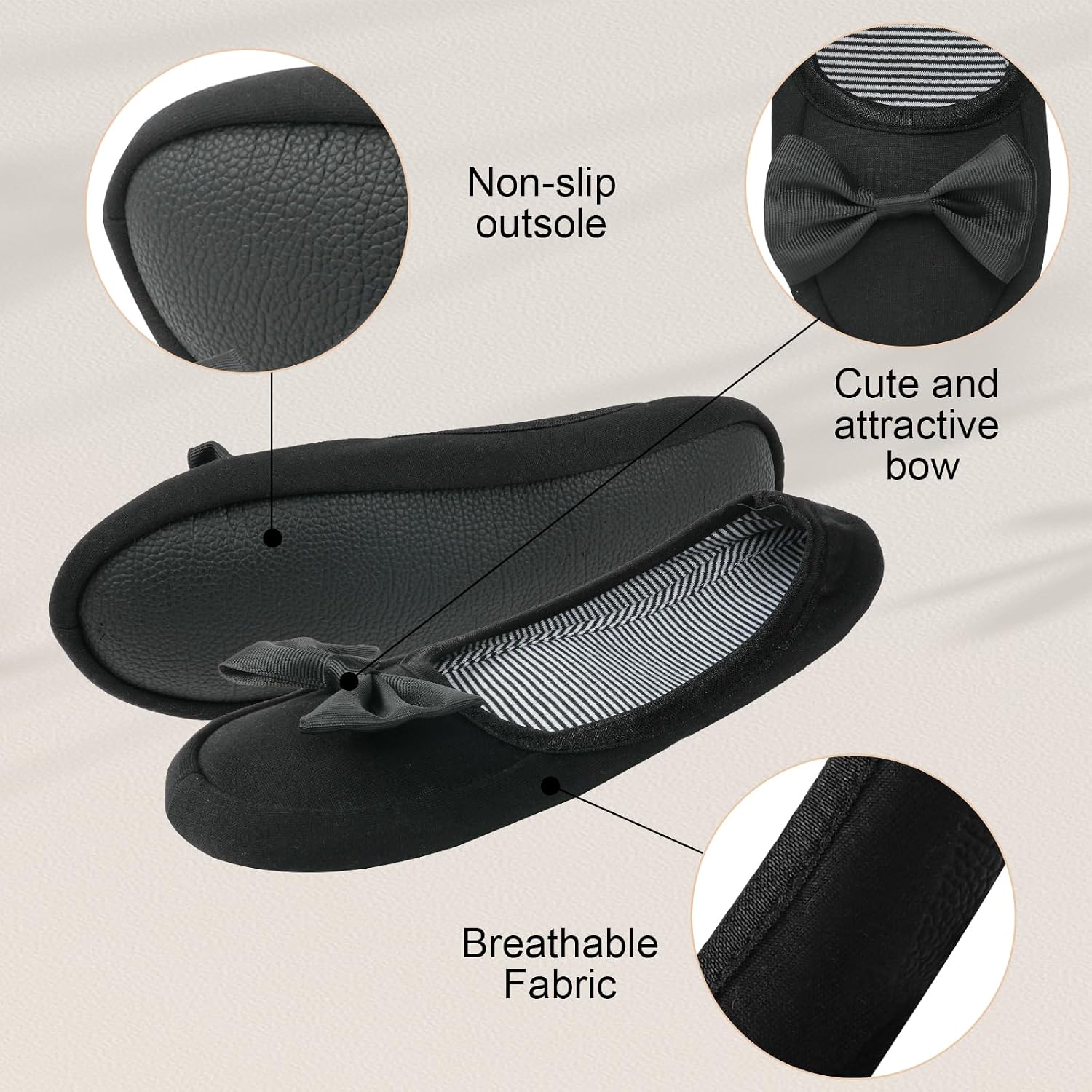 Detalle 2 de OFFCUP Women's Fuzzy Ballerina Slippers with Memory Foam, Bow and Rubber Sole