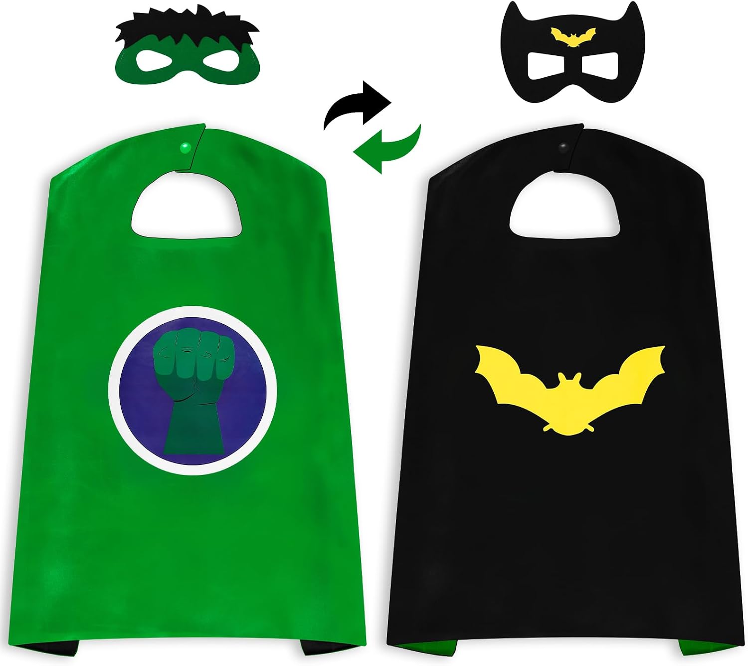 InPoTo Superhero Capes for Kids: Double-Sided Capes with Masks for 4–12 Years