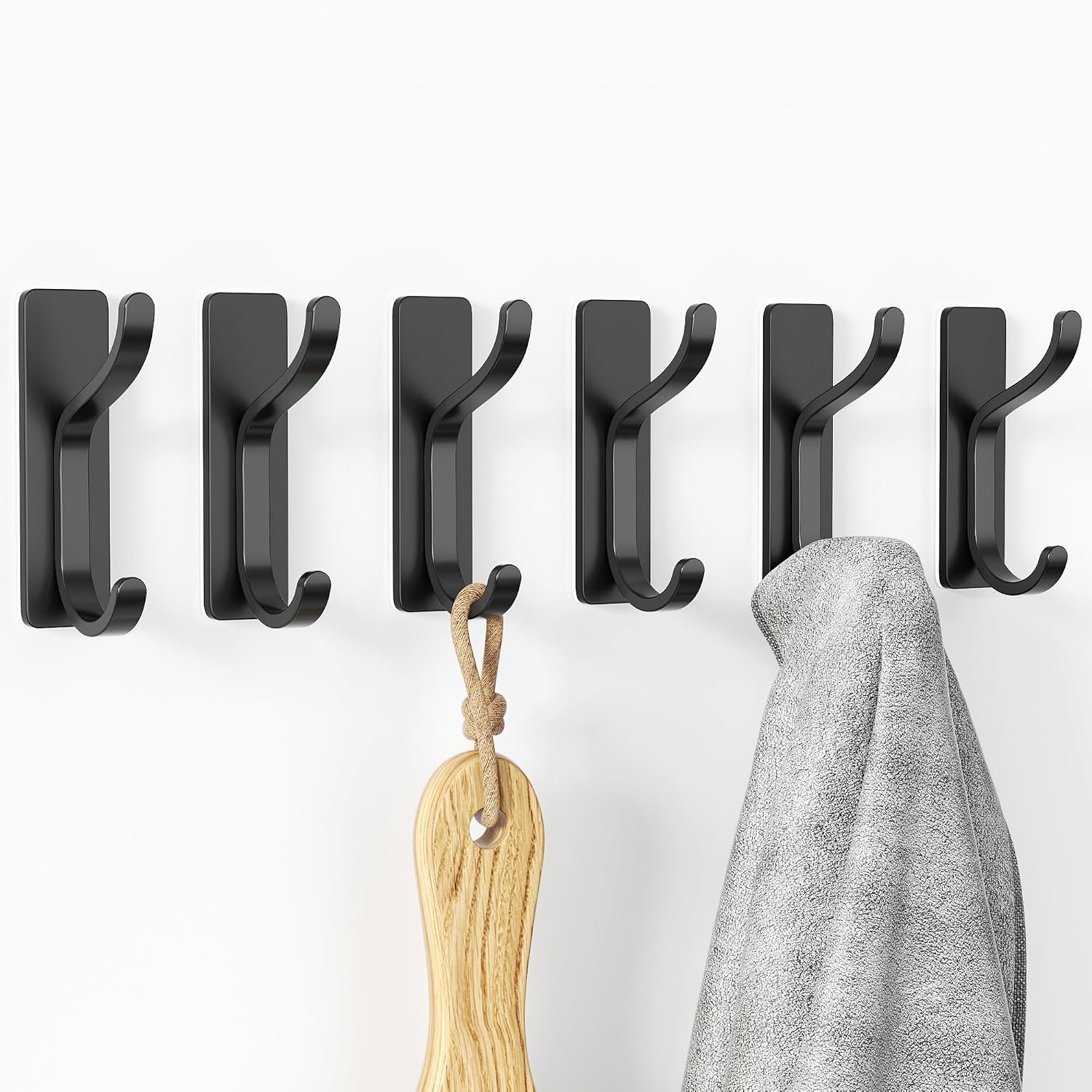 pickpiff Self Adhesive Hooks for Hanging: Heavy Duty 6kg (6 Pack) – Stainless Steel, Black