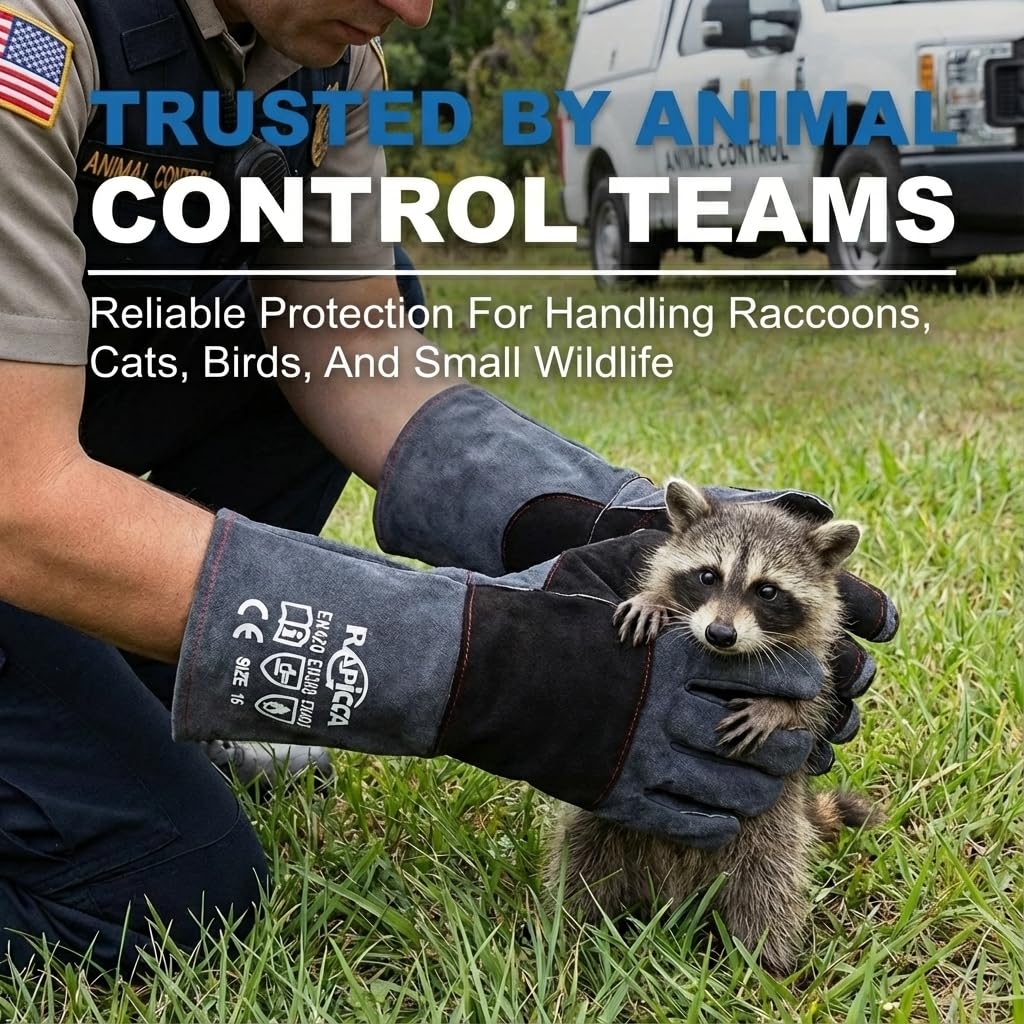 Thumbnail 1 de RAPICCA bite-proof animal handling gloves in reinforced leather (16in/40cm) for dogs, cats and bird/reptile handling