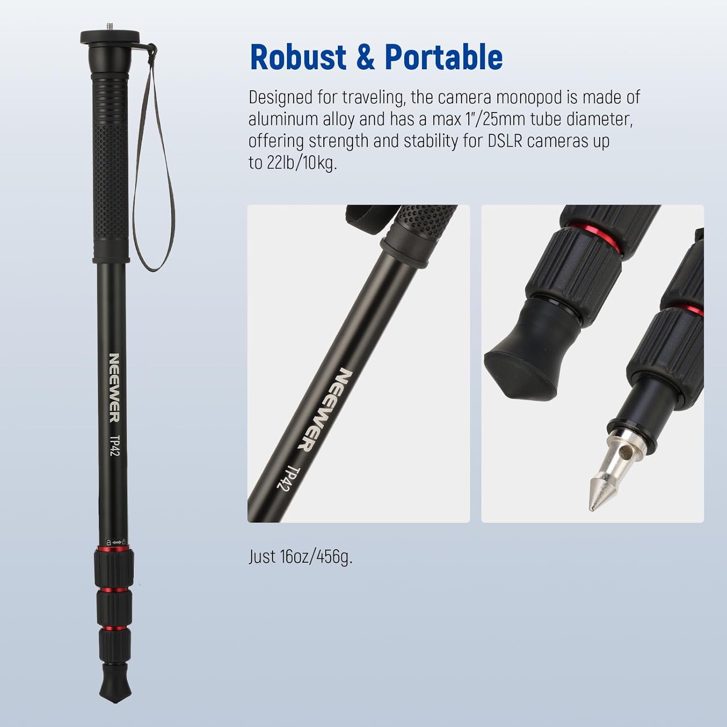 Thumbnail 1 de NEEWER 66.5" Camera Monopod Stand (Lightweight Aluminium Travel Monopod) with 1/4" & 3/8" Adapter, TP42