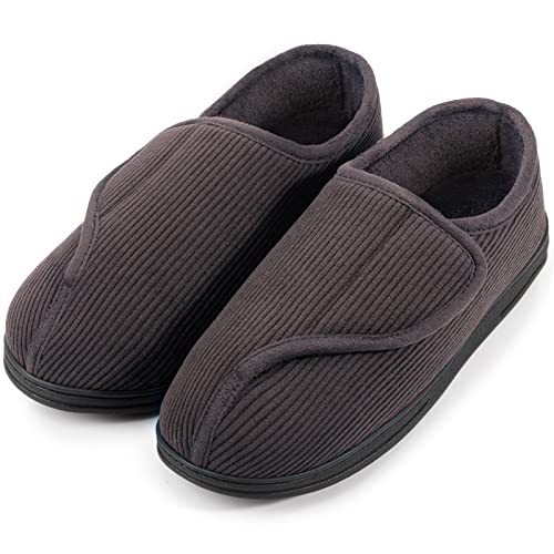 Detalle de LongBay Men's Diabetic Slippers Wide Fit Memory Foam – Dark Grey (9UK)