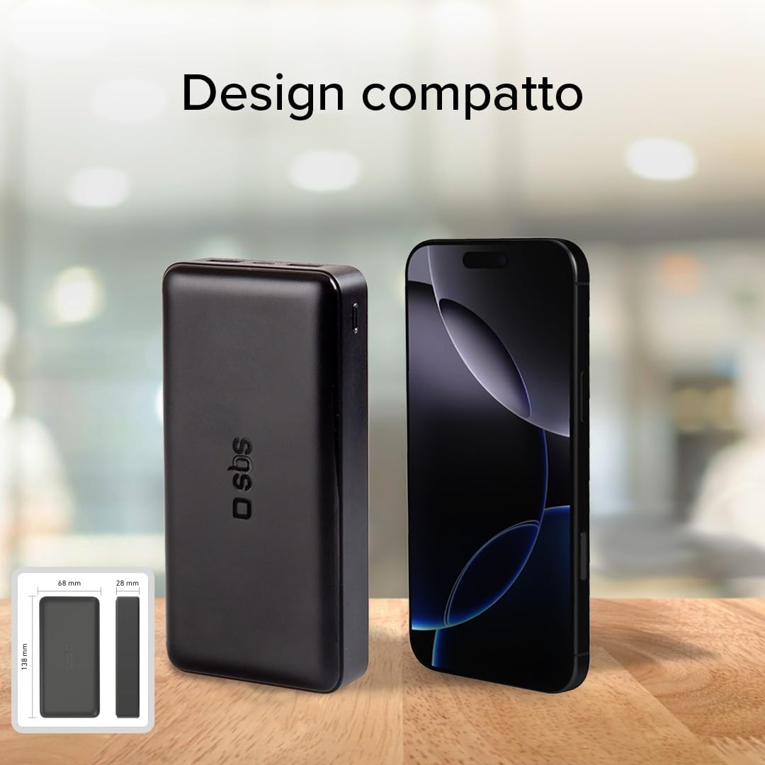 Detalle de SBS PowerBank 20K SLIM: 20000mAh di ricarica rapida in formato compatto