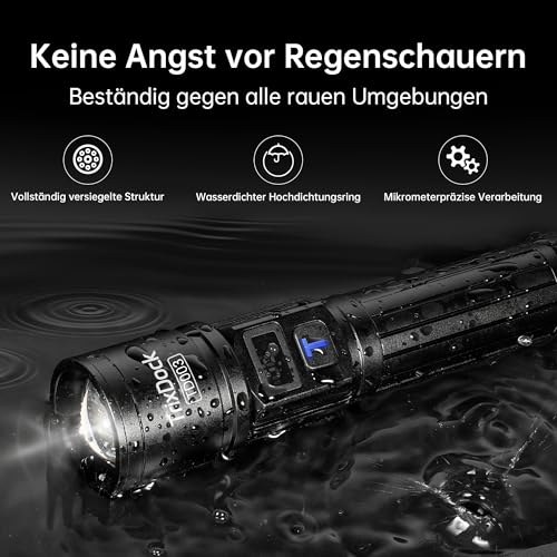 Detalle 2 de Taschenlampe LED Aufladbar 2 Stück von TrixDock – USB-C, Zoom, LCD-Display, 5 Modi