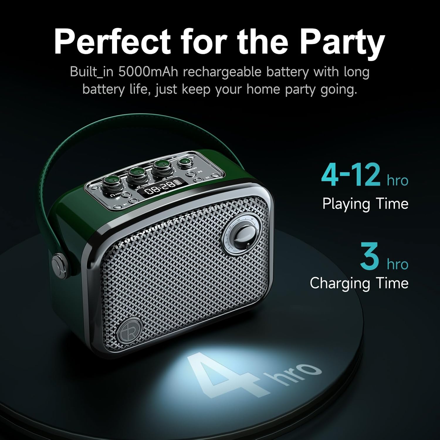 Thumbnail 2 de TOMPROAD Altoparlante Bluetooth portatile in stile vintage, verde – design retrò, maniglia e griglia in metallo