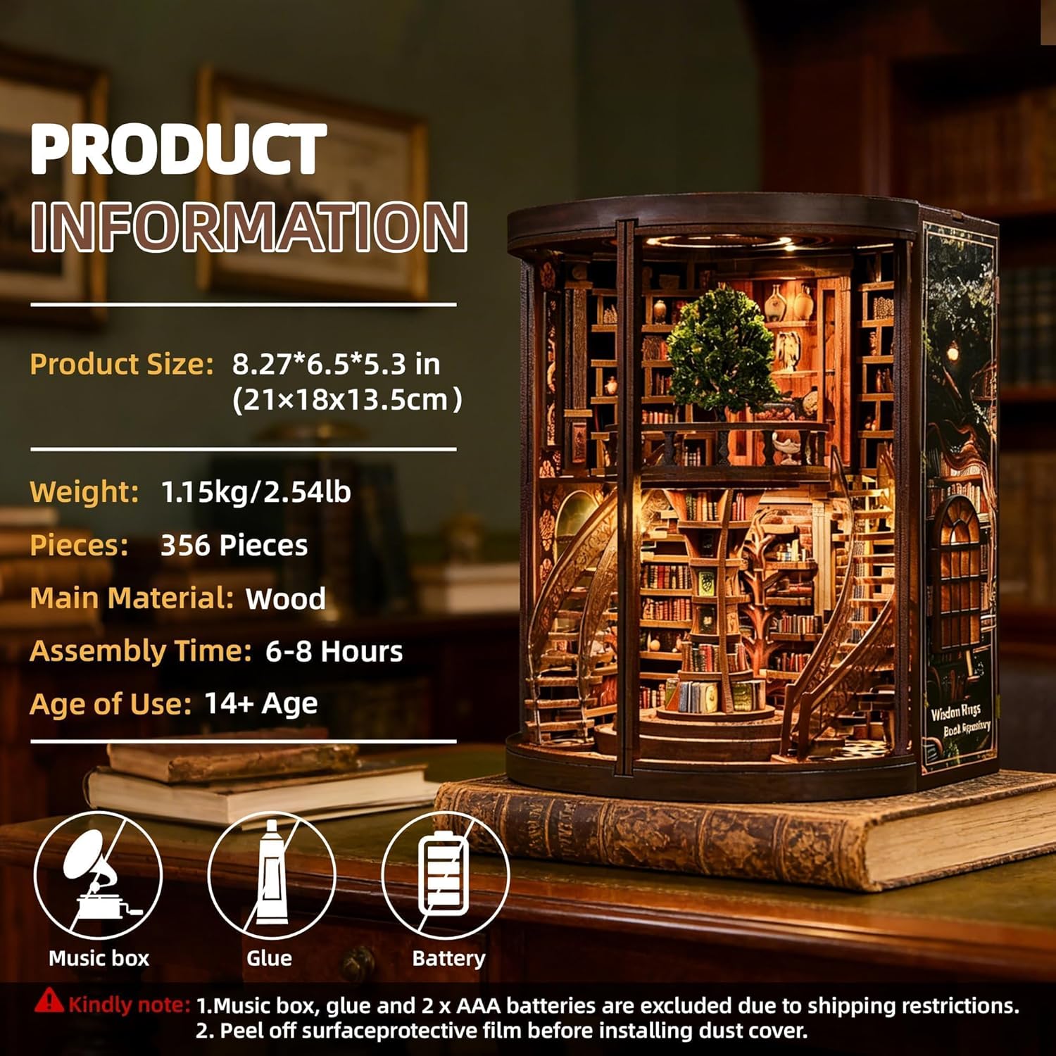 Thumbnail 3 de Book Nook Kit für Erwachsene (CRIOLPO) – DIY Miniatur-Holzpuzzle 3D als Puppenhaus & Buchstütze mit LED