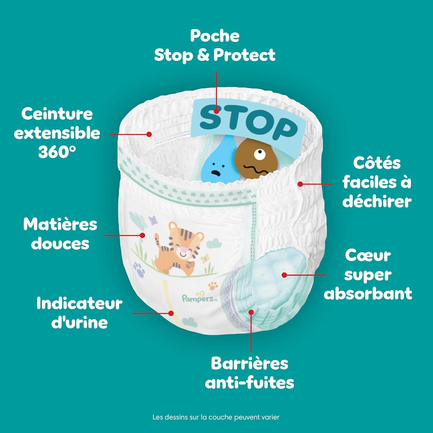 Thumbnail 4 de Couches-culottes Pampers Baby-Dry Pants Taille 5 (11-17 kg) – Protection 360° anti-fuites, lot Family Pack