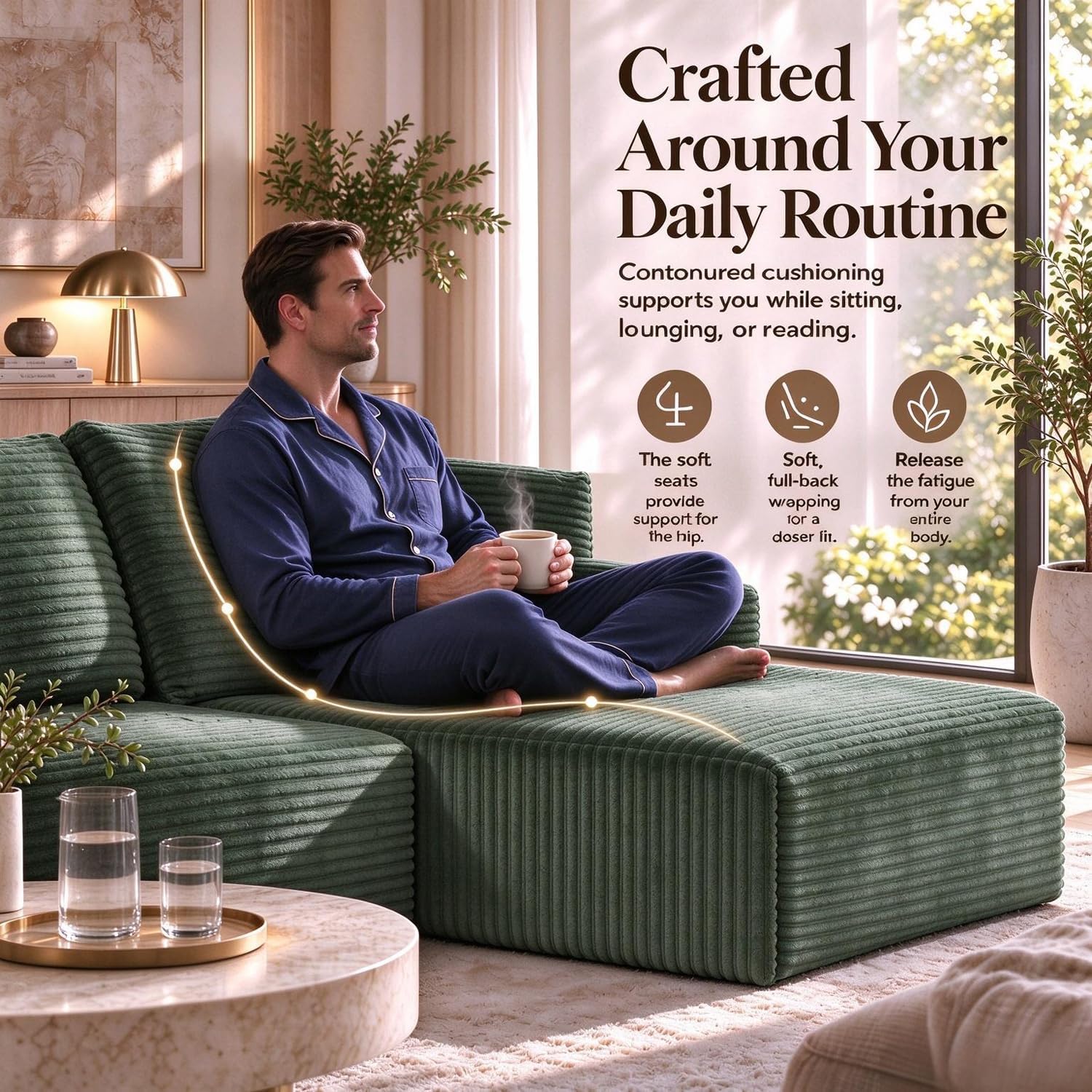 Detalle de Yomsum SF2650-Green134 134-Inch U-Shaped Modular Sectional Sofa